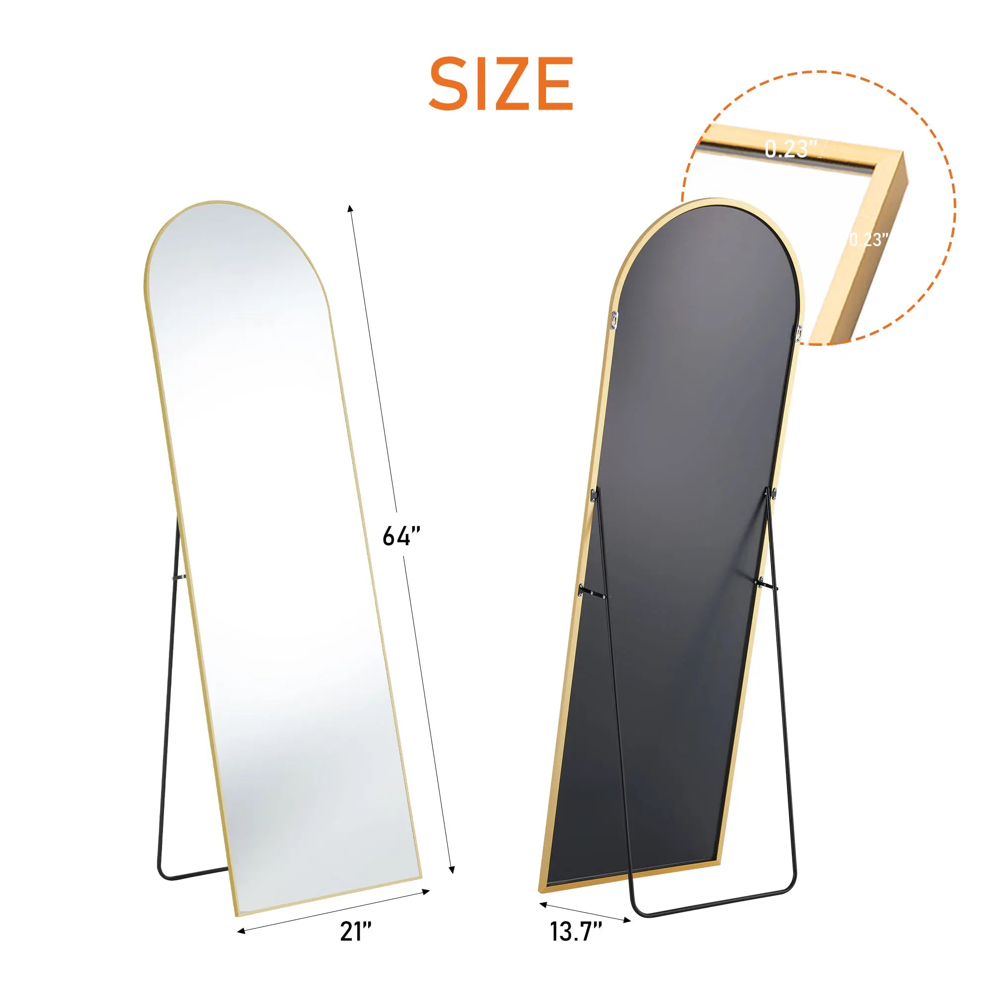 64" Gold Aluminum Arch Freestanding And Wall Mounted Framed Full Length Mirror Homeroots Bed & Bath