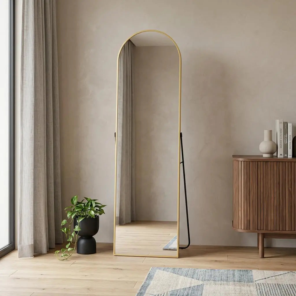 64" Gold Aluminum Arch Freestanding And Wall Mounted Framed Full Length Mirror Homeroots Bed & Bath