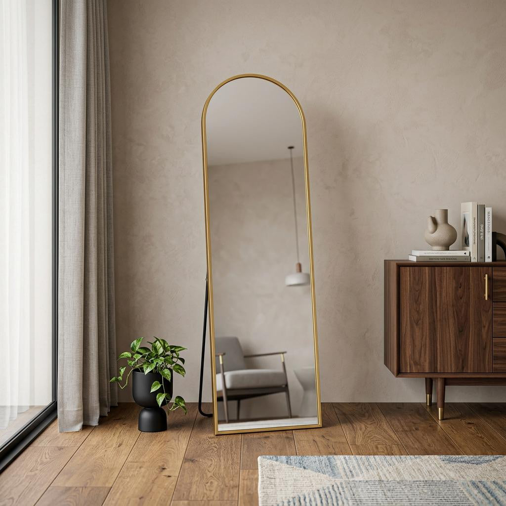 64" Gold Aluminum Arch Freestanding And Wall Mounted Framed Full Length Mirror Homeroots Bed & Bath