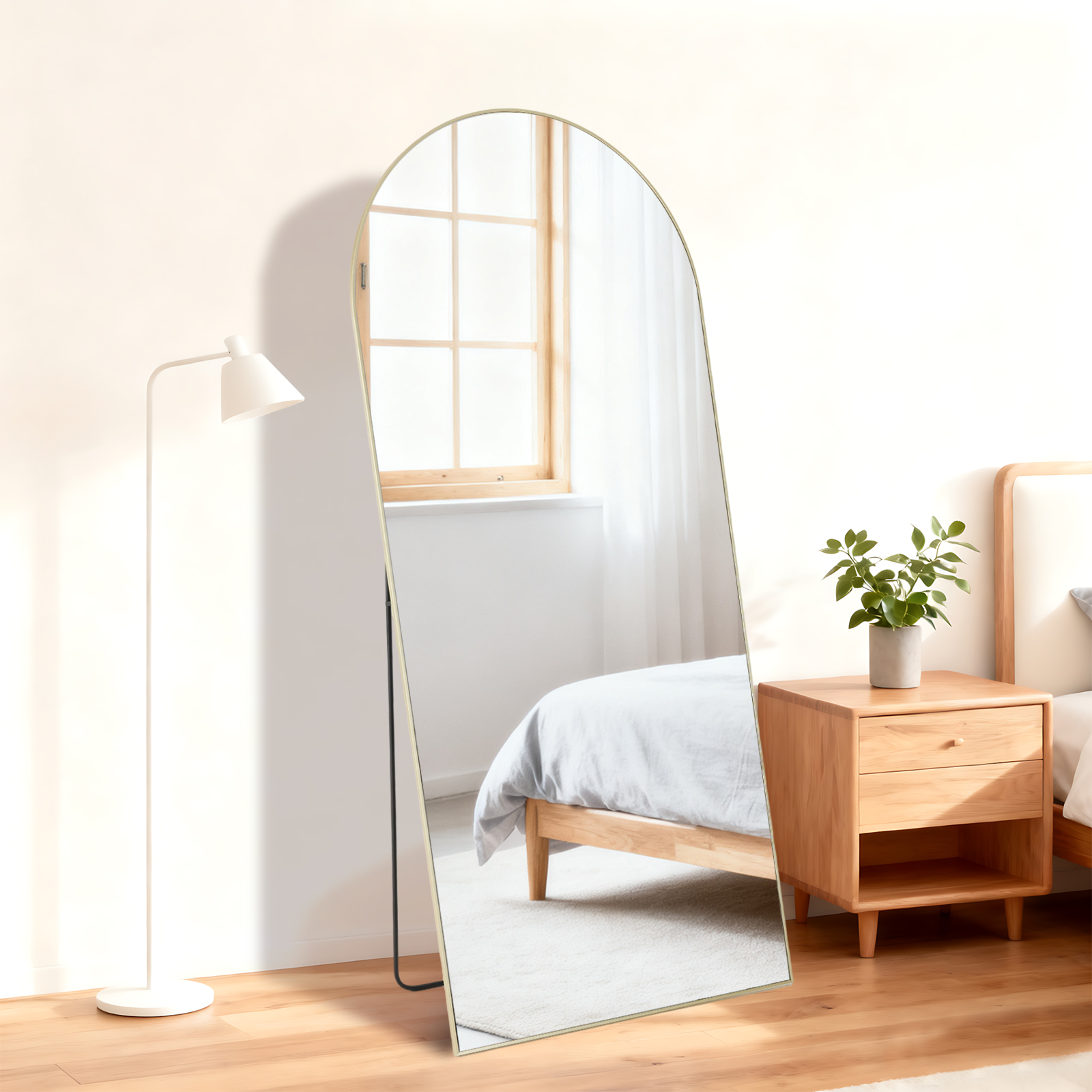 64" Gold Aluminum Arch Freestanding And Wall Mounted Framed Full Length Mirror Homeroots Bed & Bath