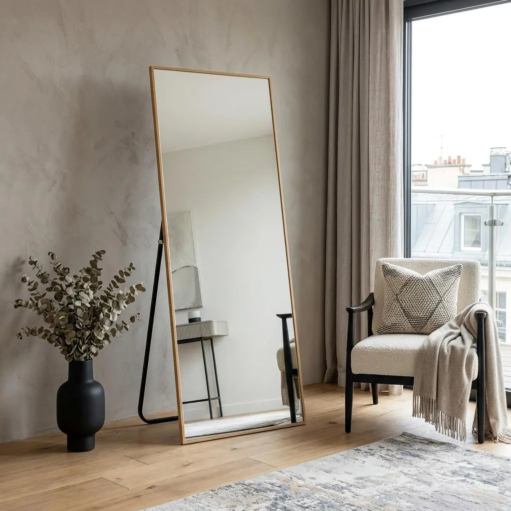 64" Gold Aluminum Freestanding And Wall Mounted Framed Full Length Mirror Homeroots Bed & Bath