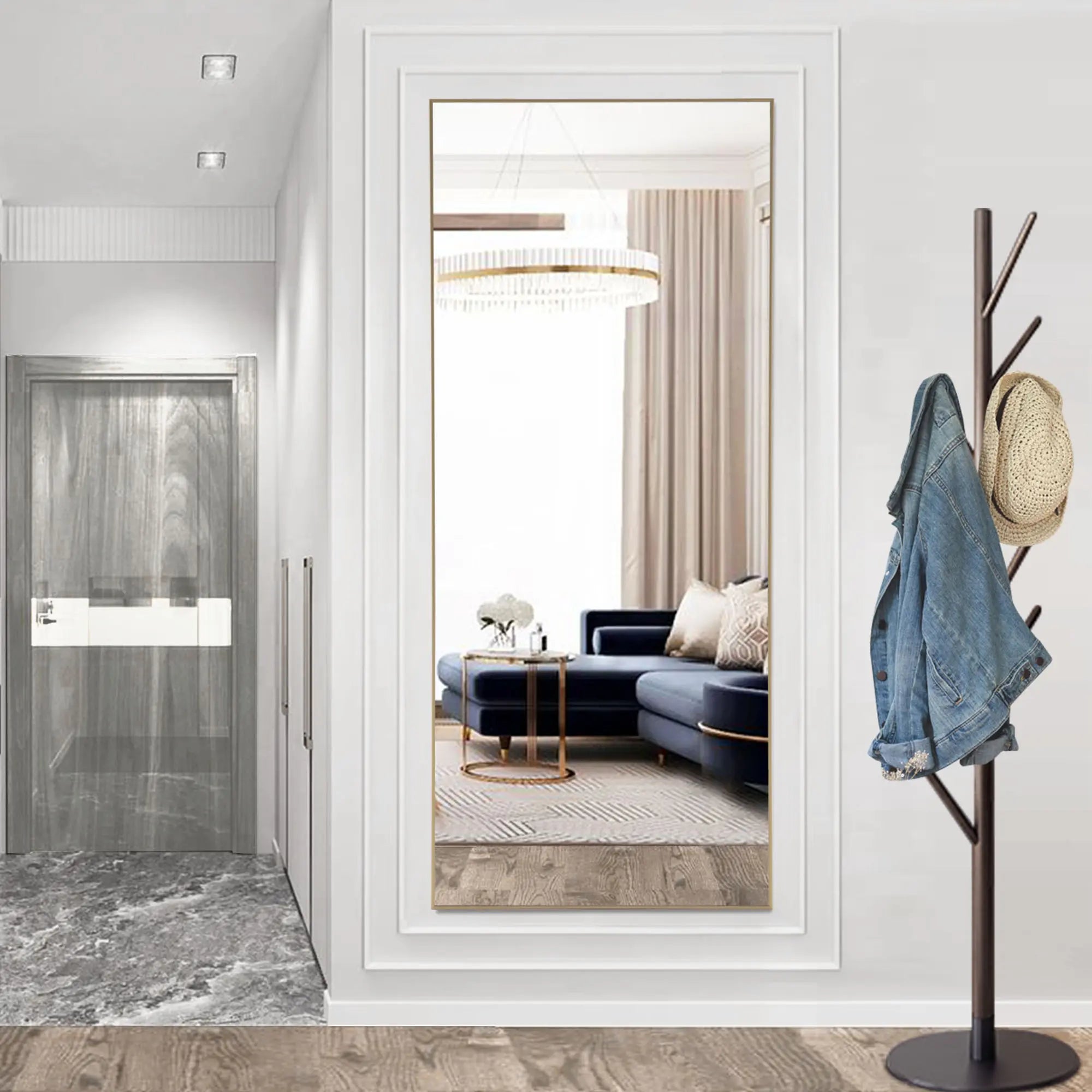 64" Gold Aluminum Freestanding And Wall Mounted Framed Full Length Mirror Homeroots Bed & Bath