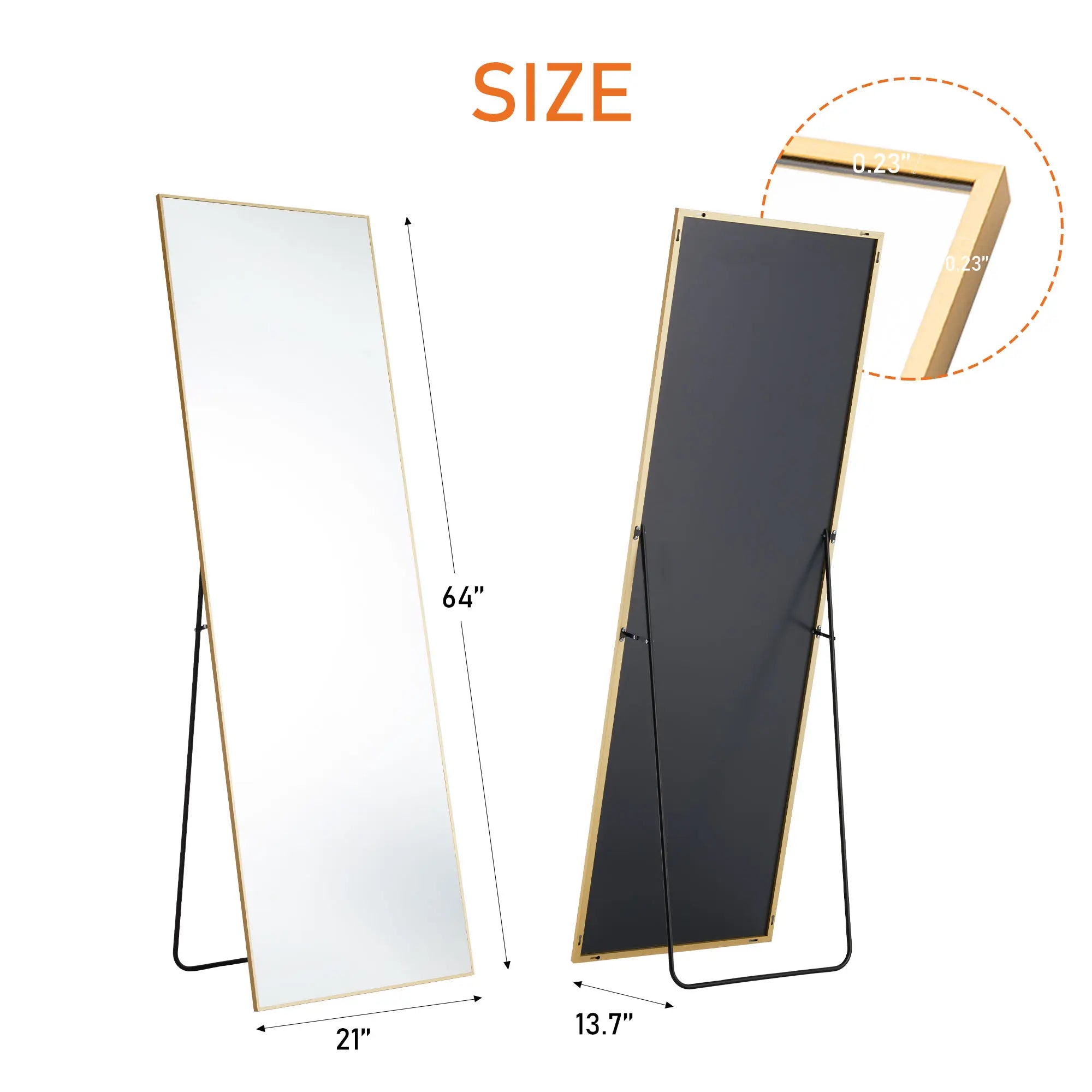 64" Gold Aluminum Freestanding And Wall Mounted Framed Full Length Mirror Homeroots Bed & Bath