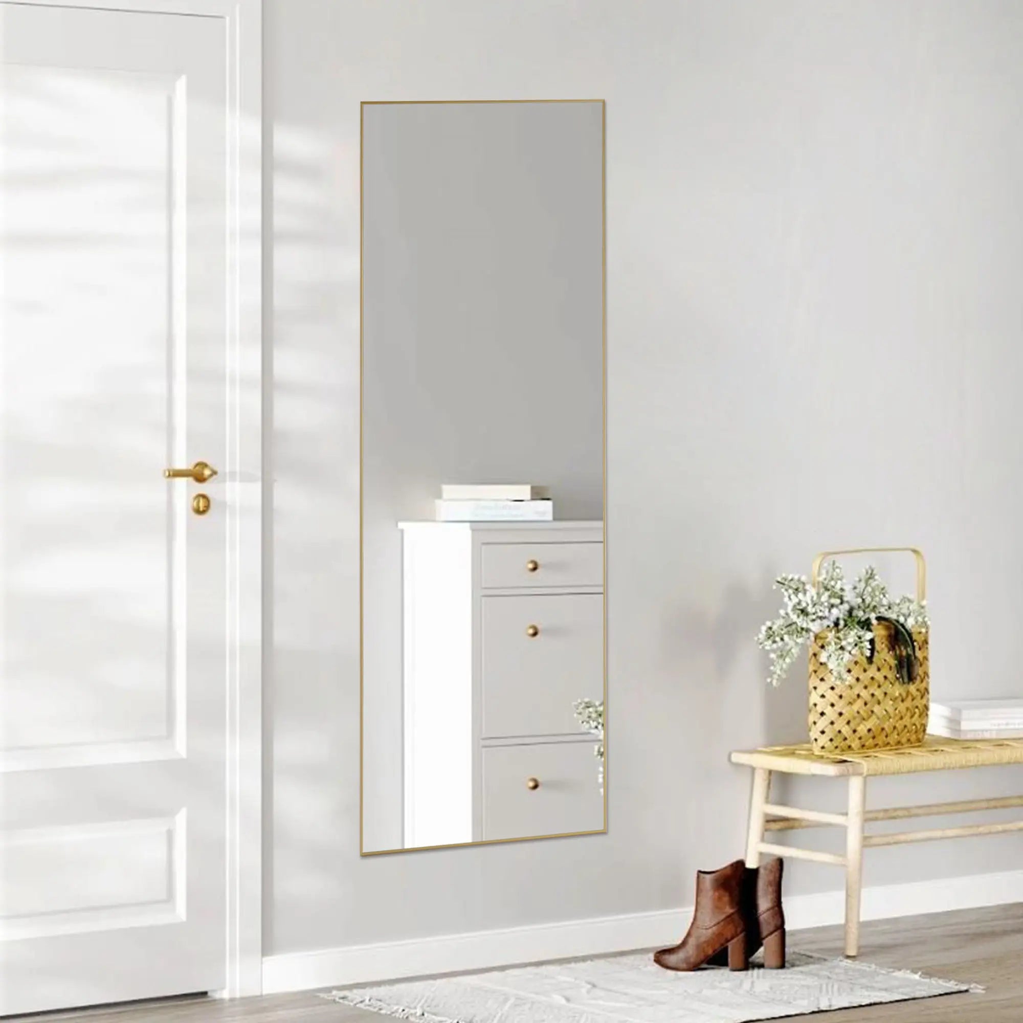 64" Gold Aluminum Freestanding And Wall Mounted Framed Full Length Mirror Homeroots Bed & Bath