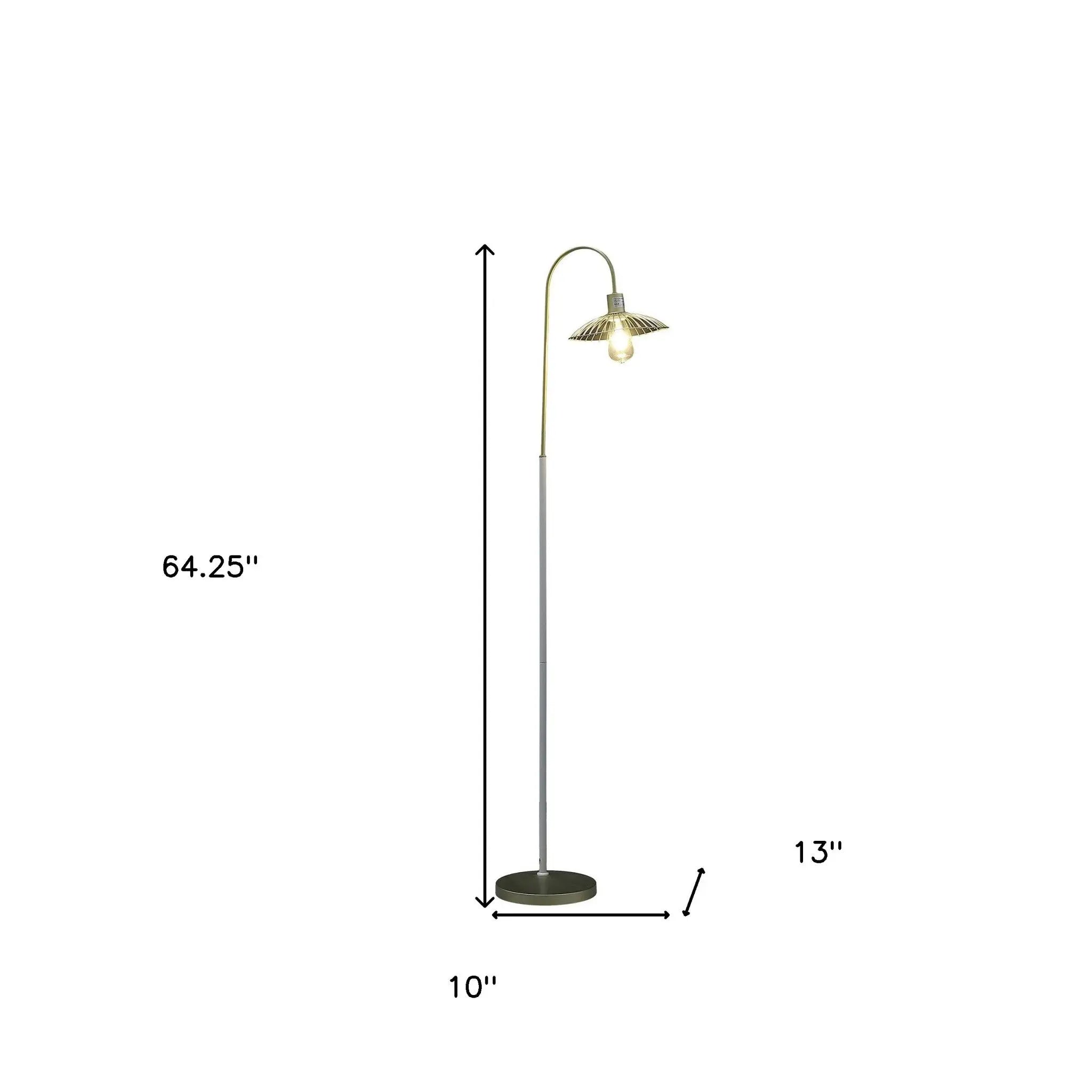 64" Gold And White Arched Floor Lamp With Gold Metal Cage Shade Homeroots Lighting
