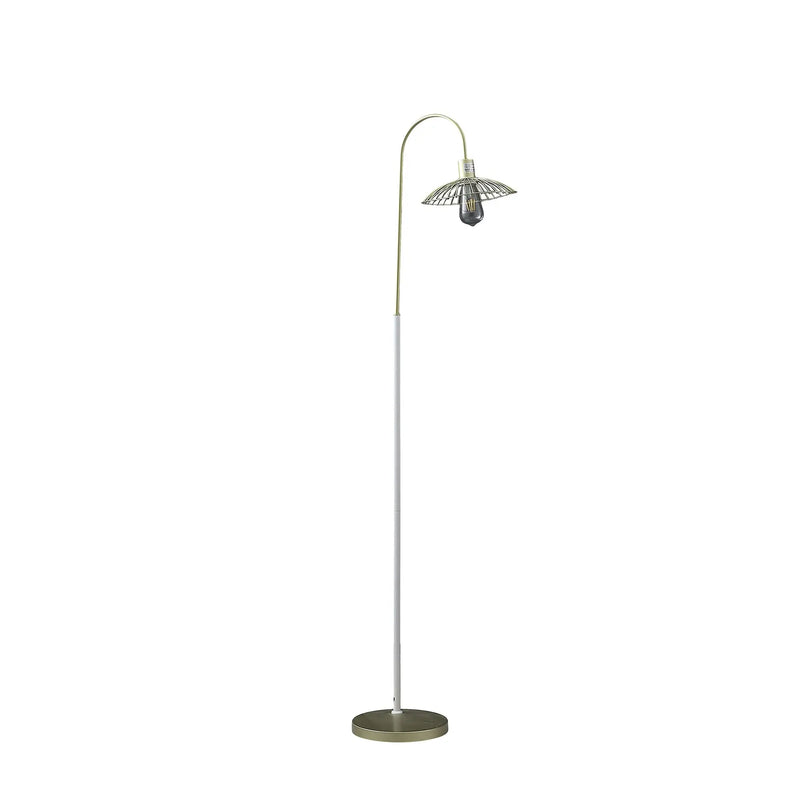 64" Gold And White Arched Floor Lamp With Gold Metal Cage Shade Homeroots Lighting