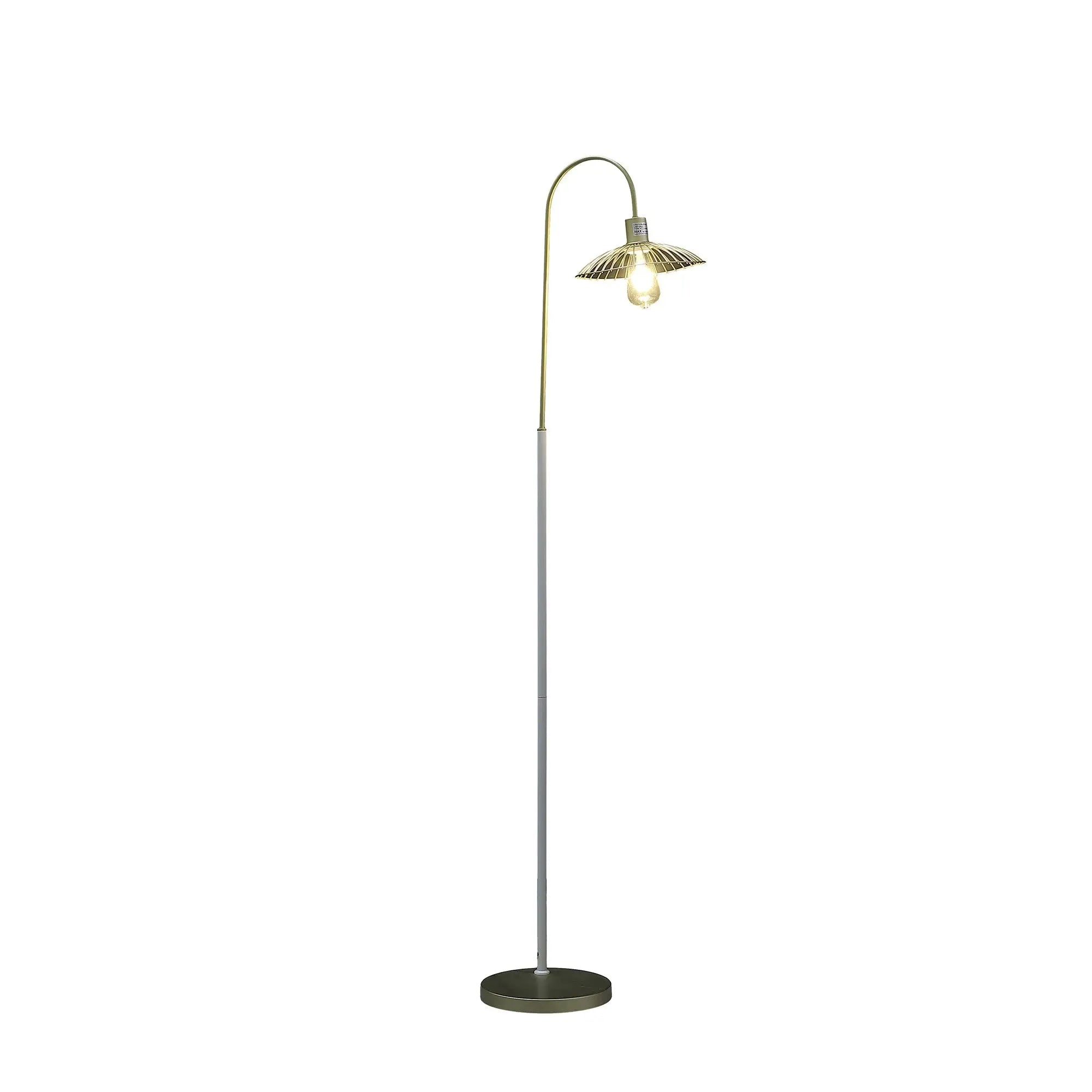 64" Gold And White Arched Floor Lamp With Gold Metal Cage Shade Homeroots Lighting