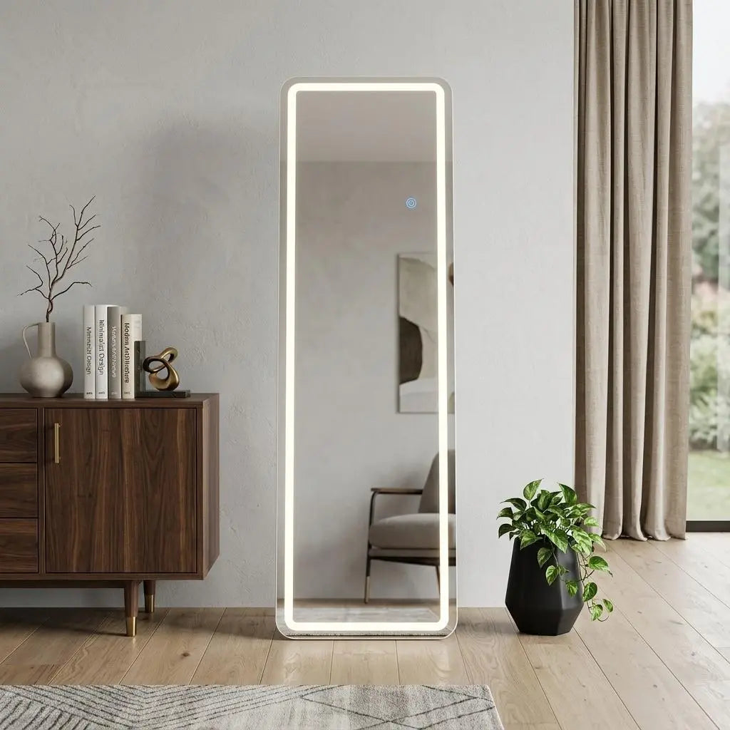 64" Lighted Wall Mount Leaning Or Freestanding Frameless Full Length Mirror Homeroots Bed & Bath