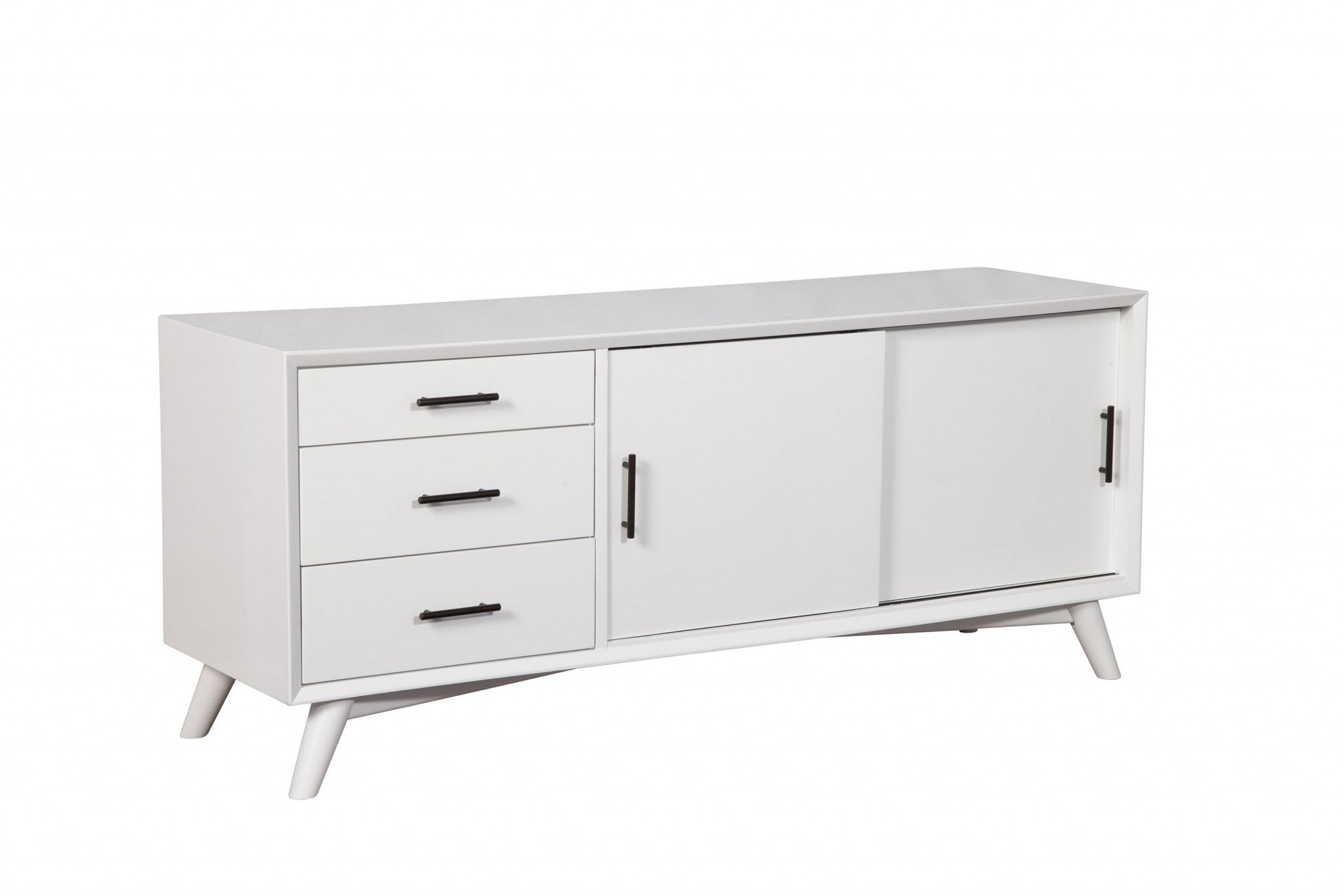 64" White Mahogany Solid Wood Enclosed and Open Storage TV Stand - GreatEagleInc