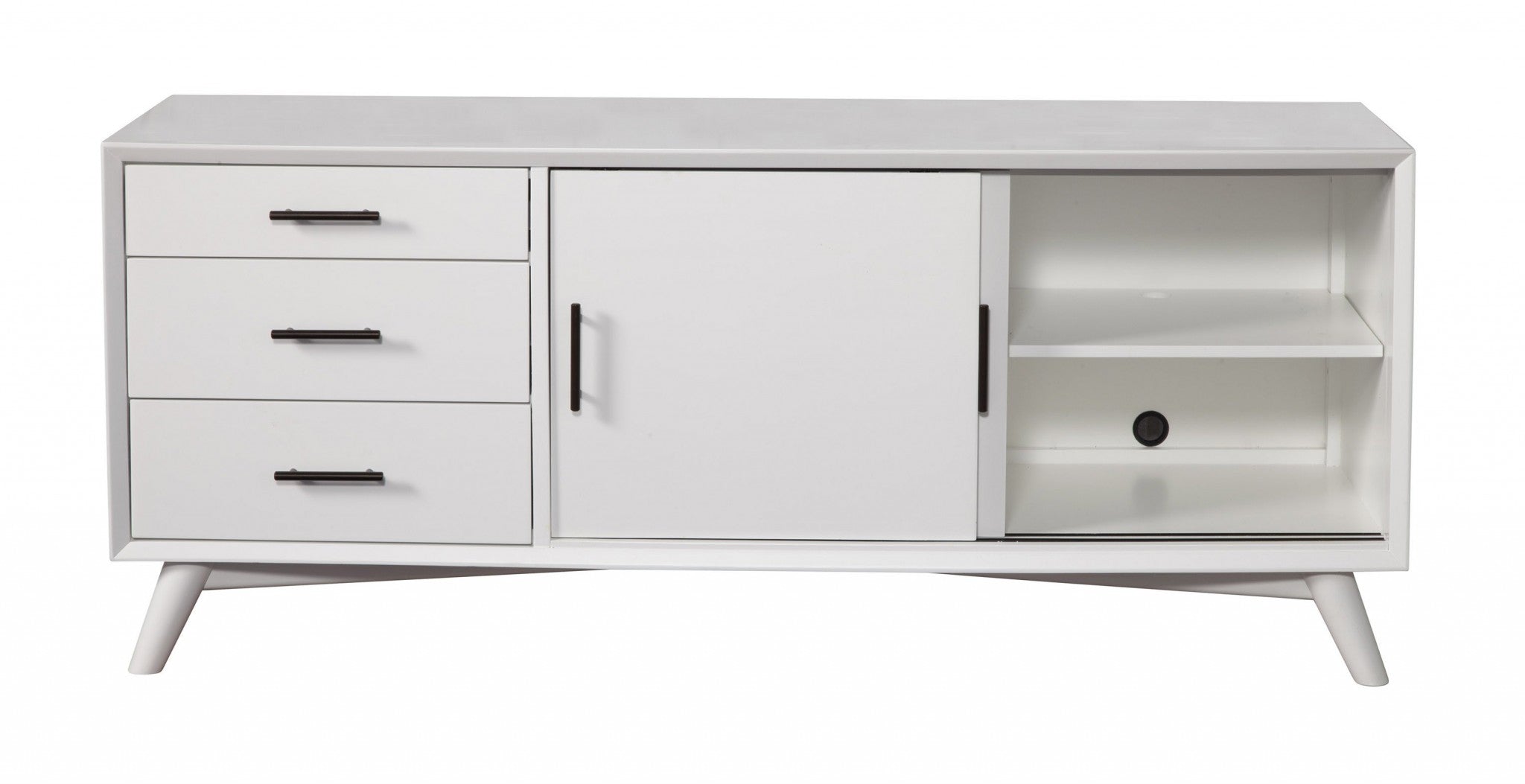 64" White Mahogany Solid Wood Enclosed and Open Storage TV Stand - GreatEagleInc