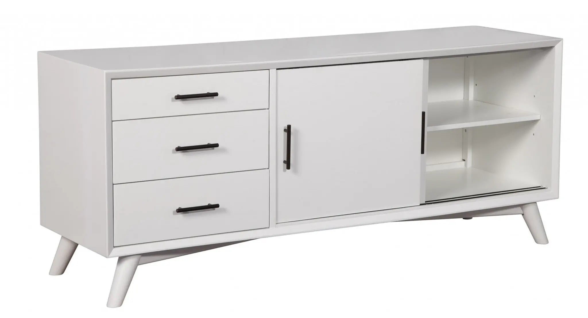 64" White Mahogany Solid Wood Enclosed and Open Storage TV Stand - GreatEagleInc