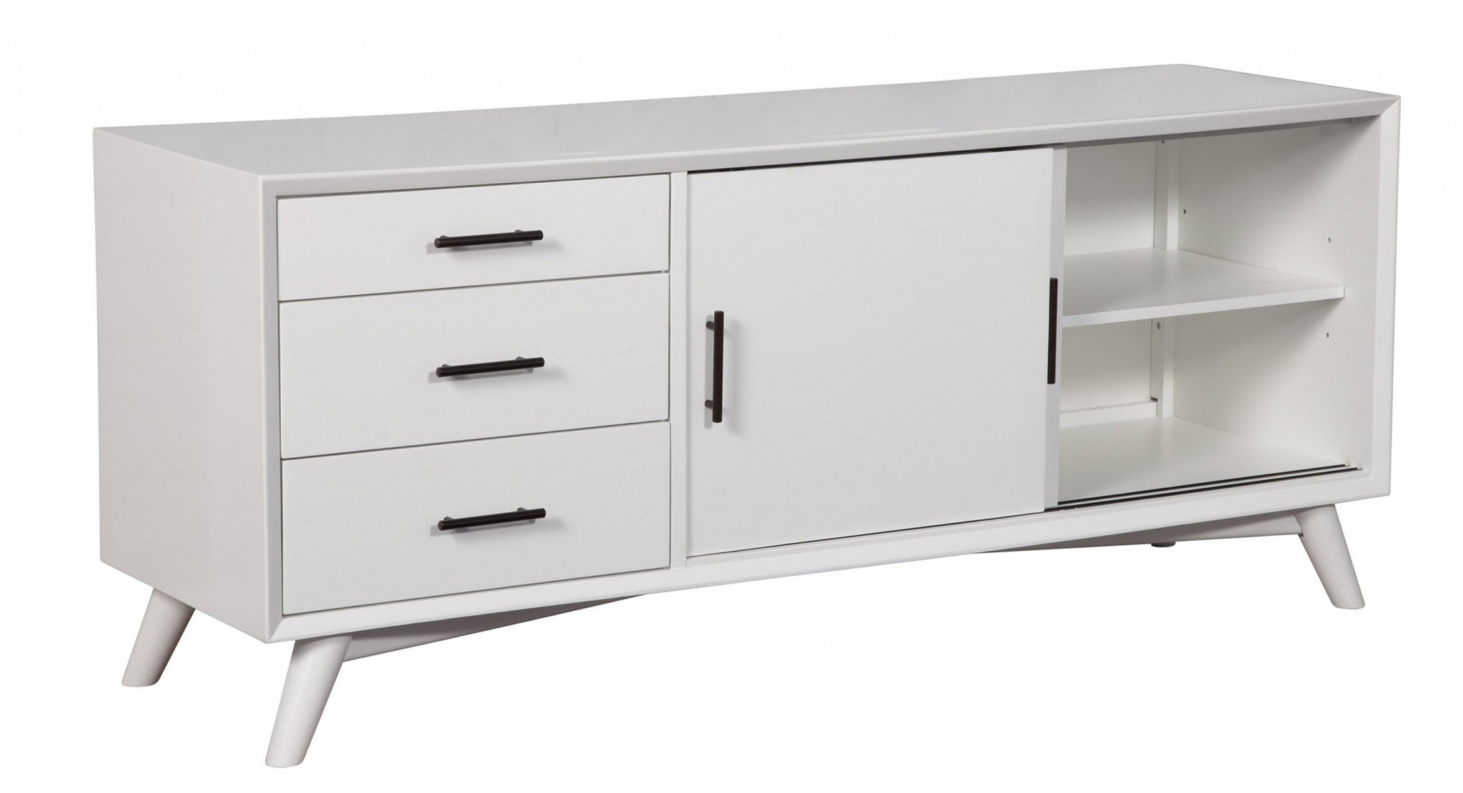 64" White Mahogany Solid Wood Enclosed and Open Storage TV Stand - GreatEagleInc
