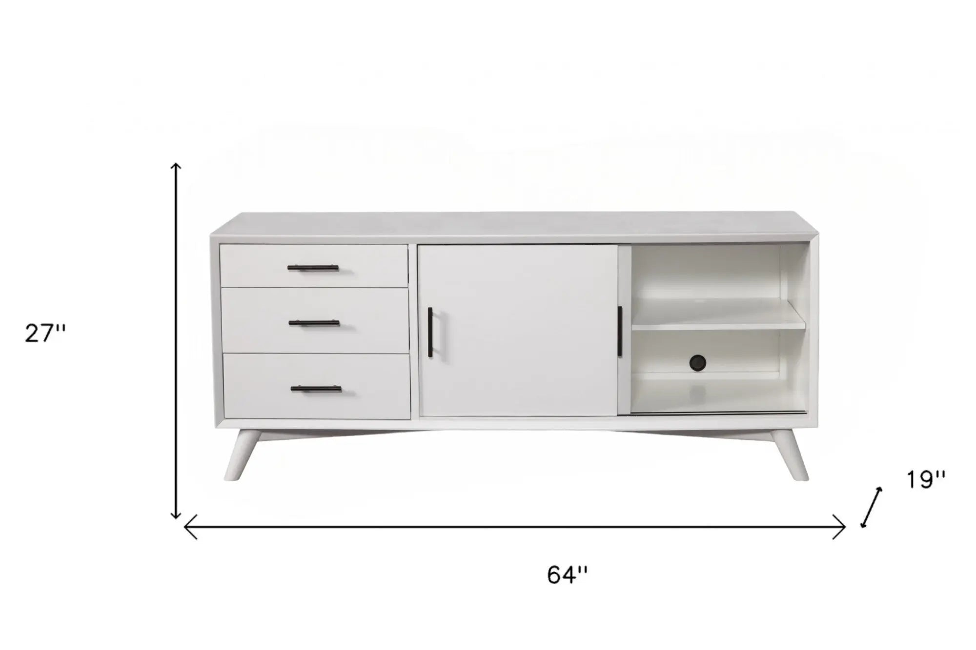 64" White Mahogany Solid Wood Enclosed and Open Storage TV Stand - GreatEagleInc