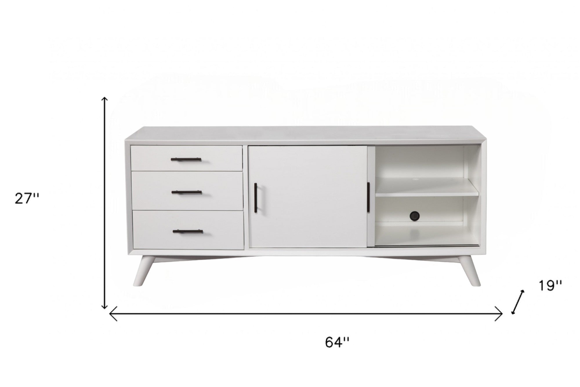 64" White Mahogany Solid Wood Enclosed and Open Storage TV Stand - GreatEagleInc