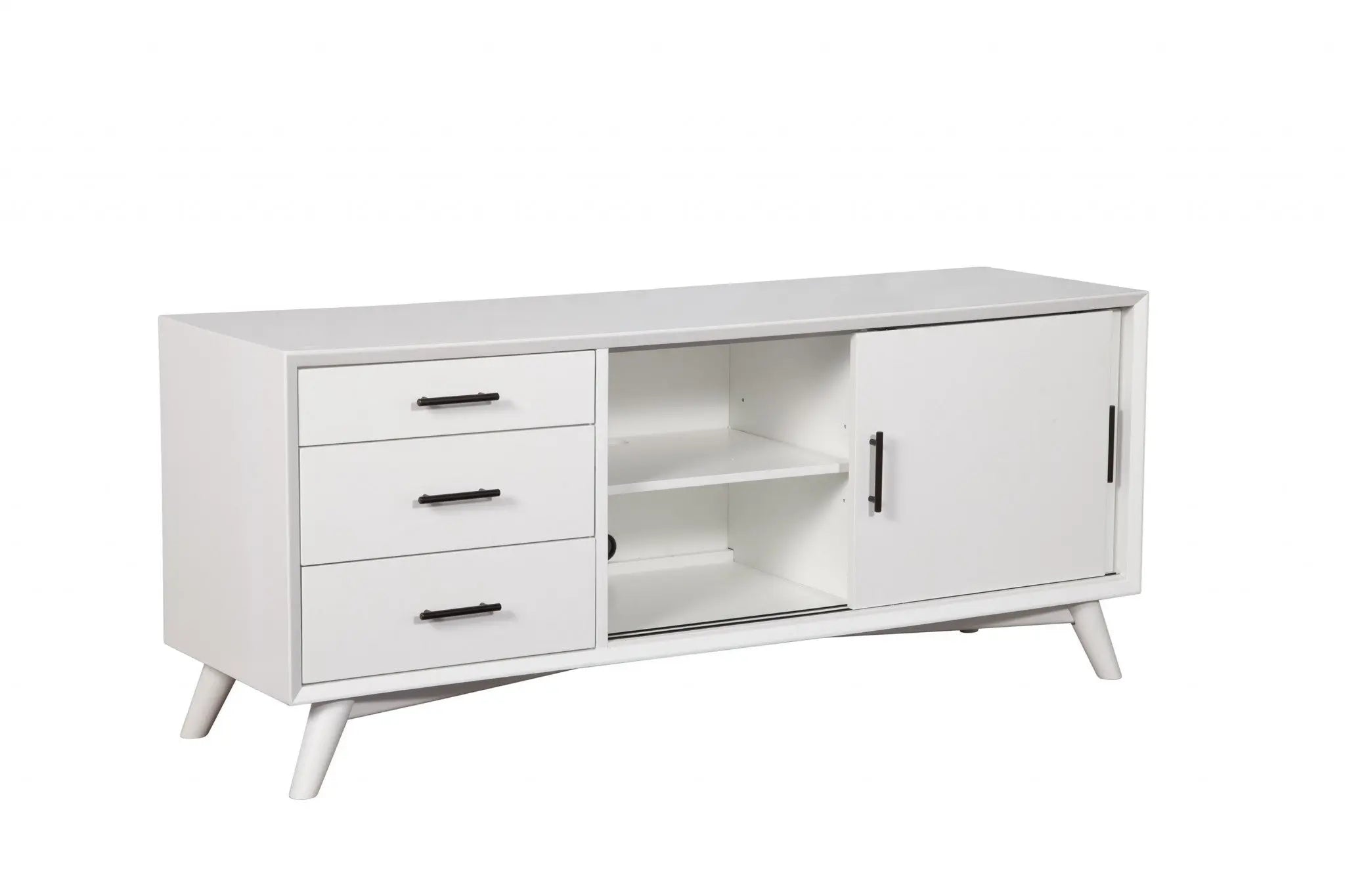 64" White Mahogany Solid Wood Enclosed and Open Storage TV Stand - GreatEagleInc