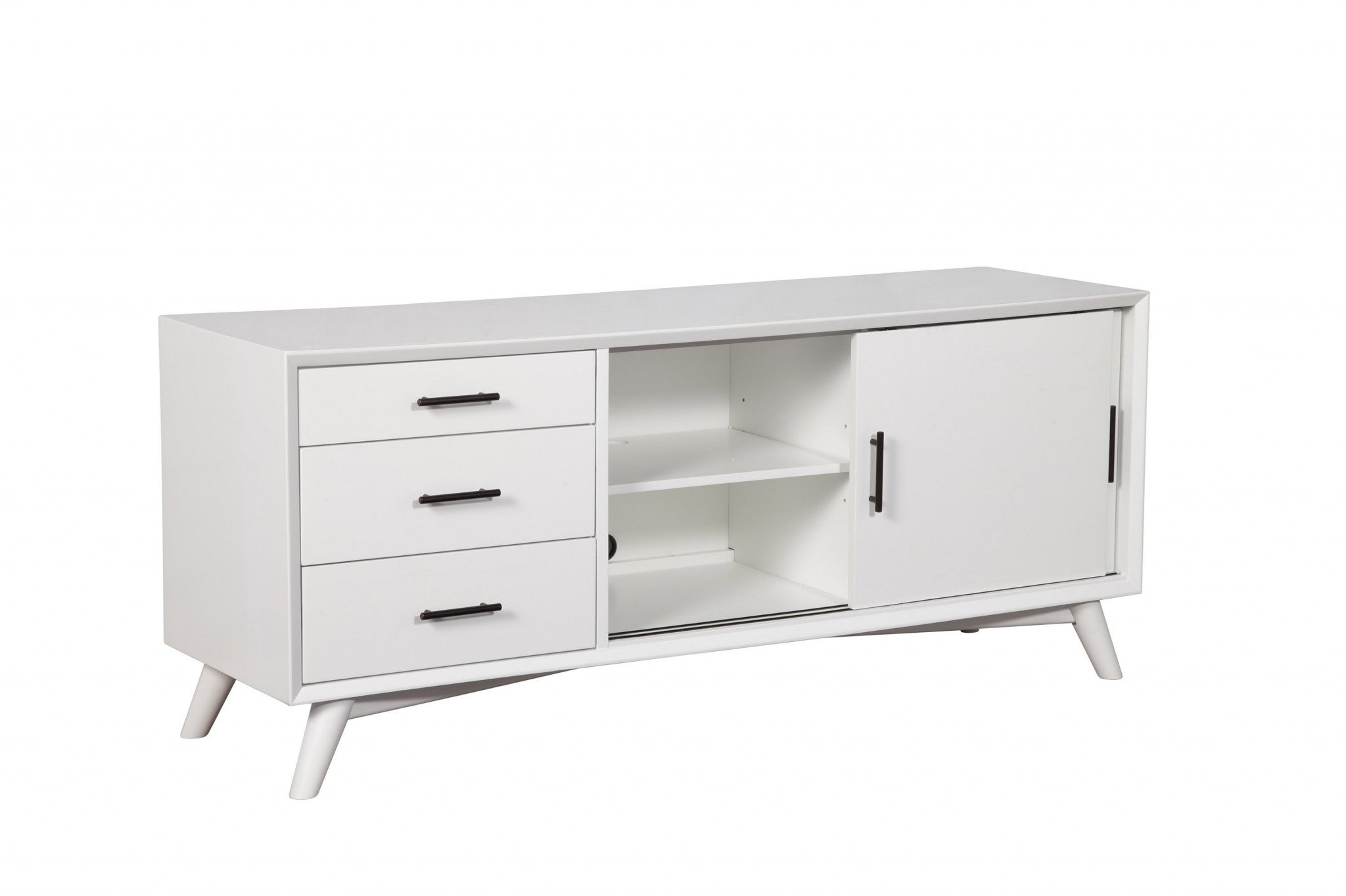 64" White Mahogany Solid Wood Enclosed and Open Storage TV Stand - GreatEagleInc