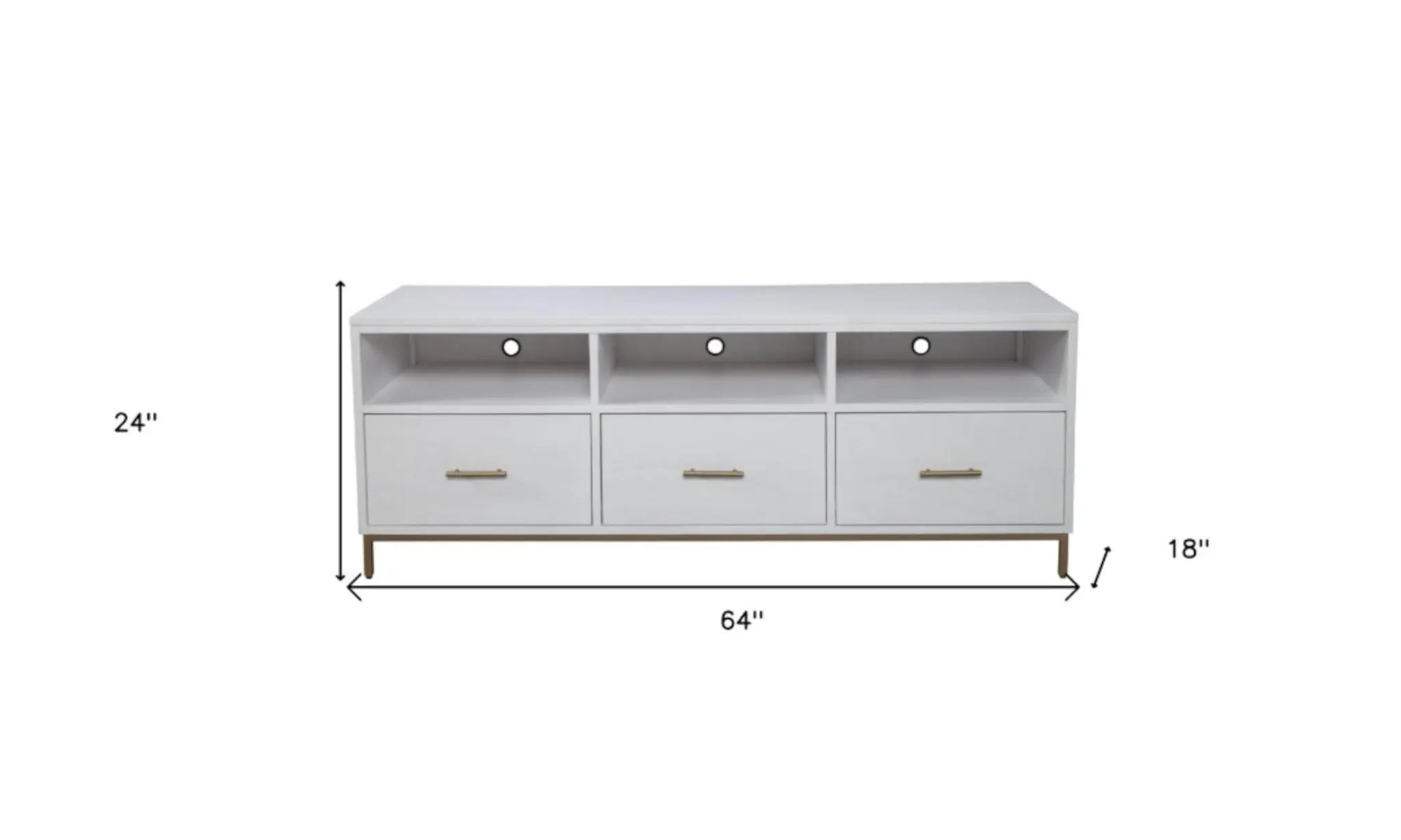 64" White Mahogany Solid Wood Open Shelving TV Stand - GreatEagleInc
