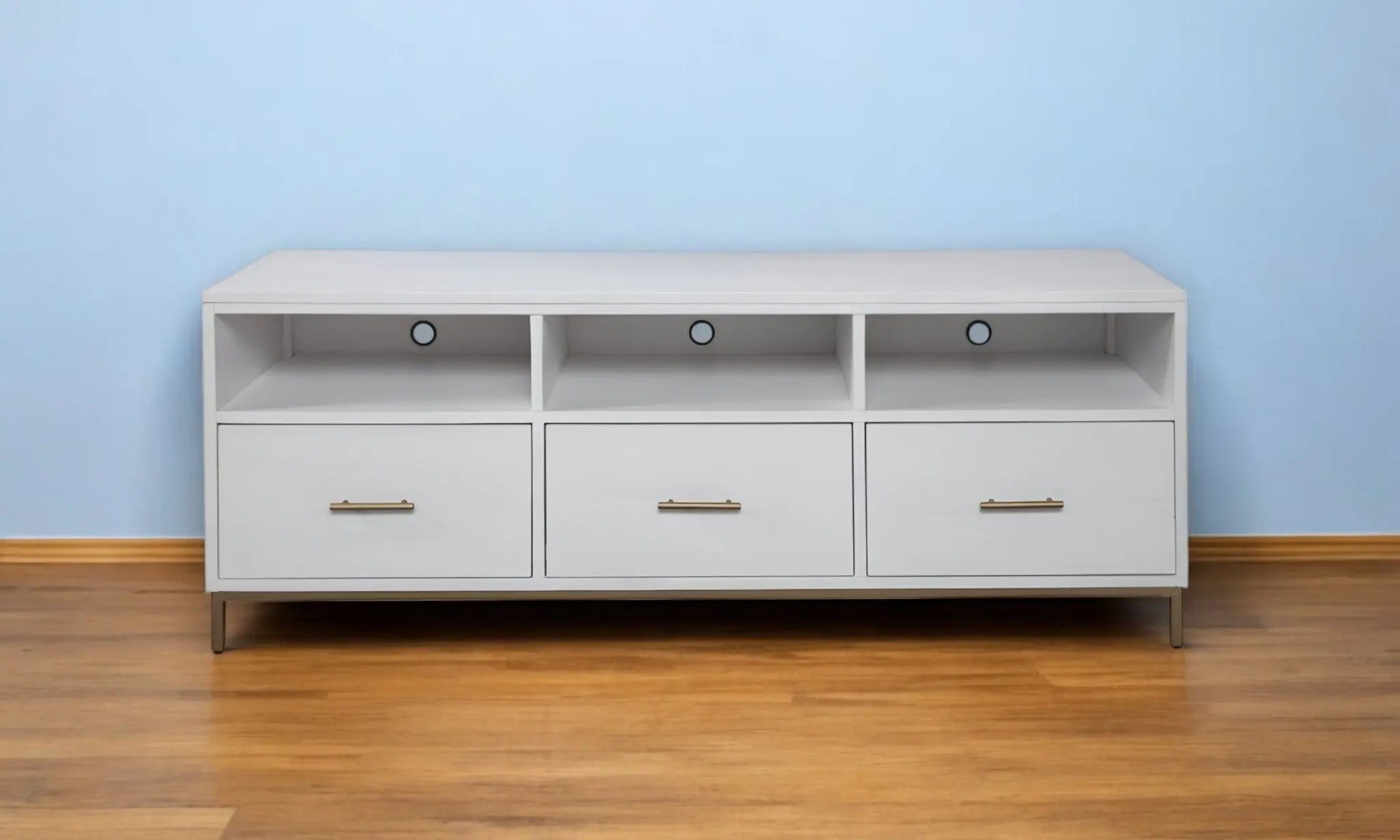 64" White Mahogany Solid Wood Open Shelving TV Stand - GreatEagleInc