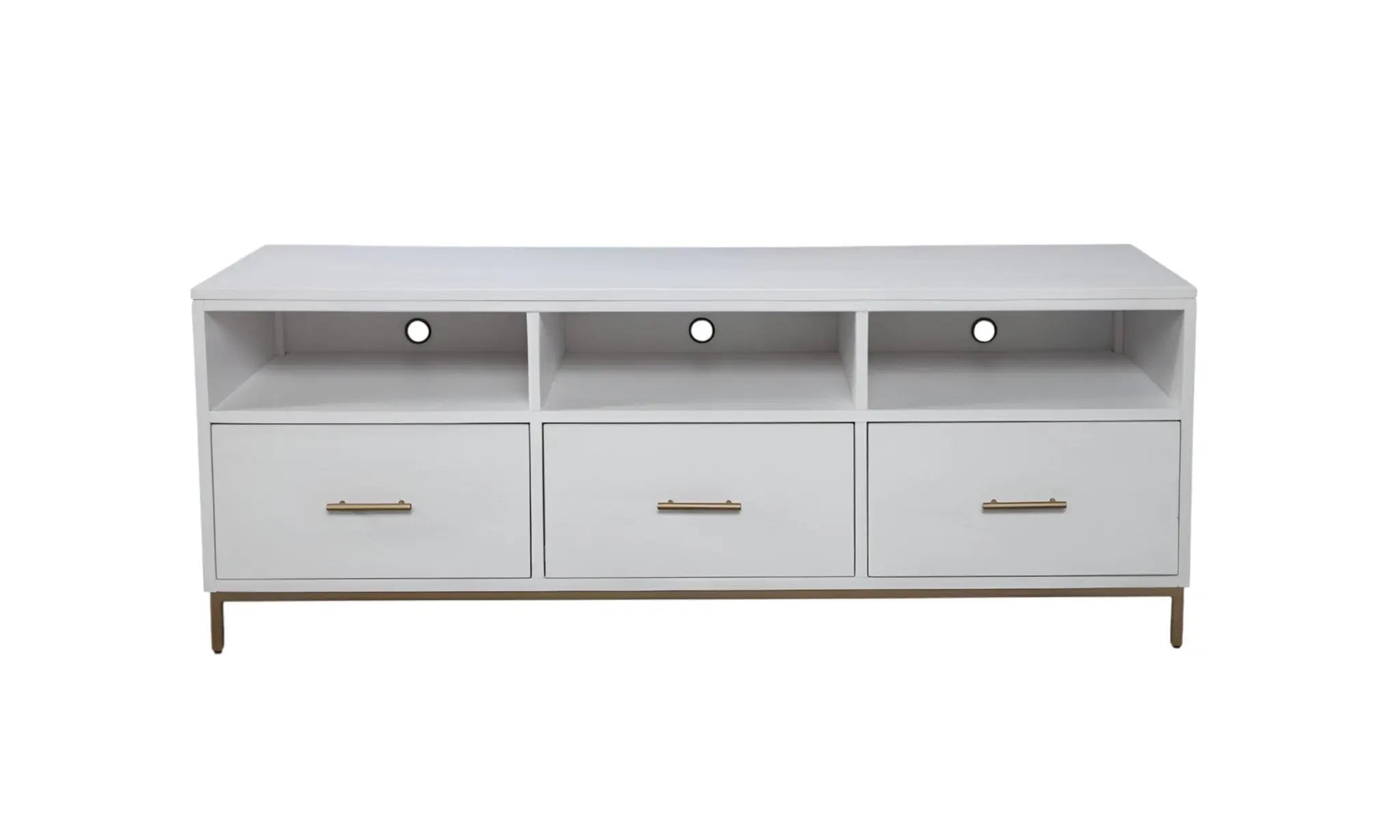 64" White Mahogany Solid Wood Open Shelving TV Stand - GreatEagleInc
