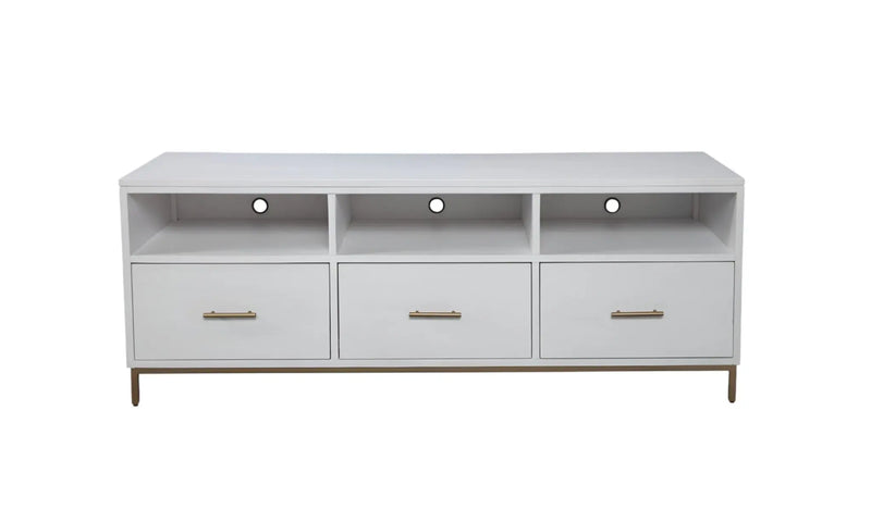 64" White Mahogany Solid Wood Open Shelving TV Stand - GreatEagleInc