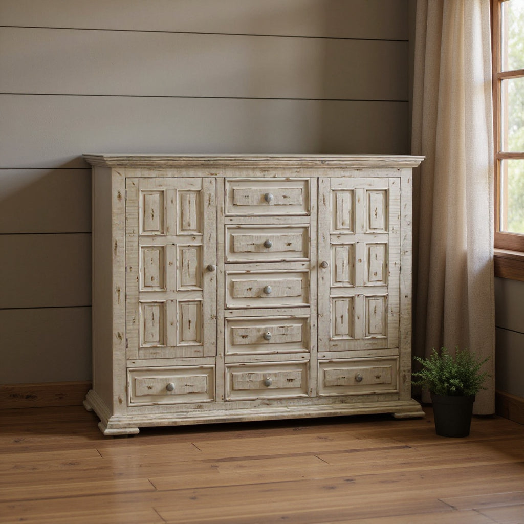 64" White Solid Wood Seven Drawer Gentlemans Chest - GreatEagleInc
