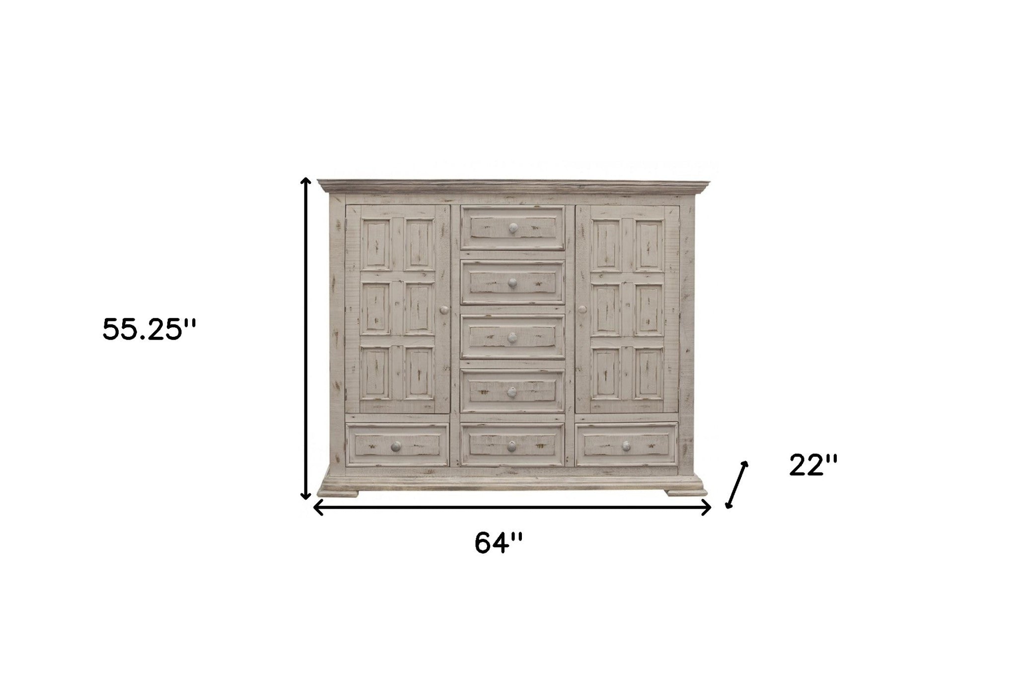 64" White Solid Wood Seven Drawer Gentlemans Chest - GreatEagleInc