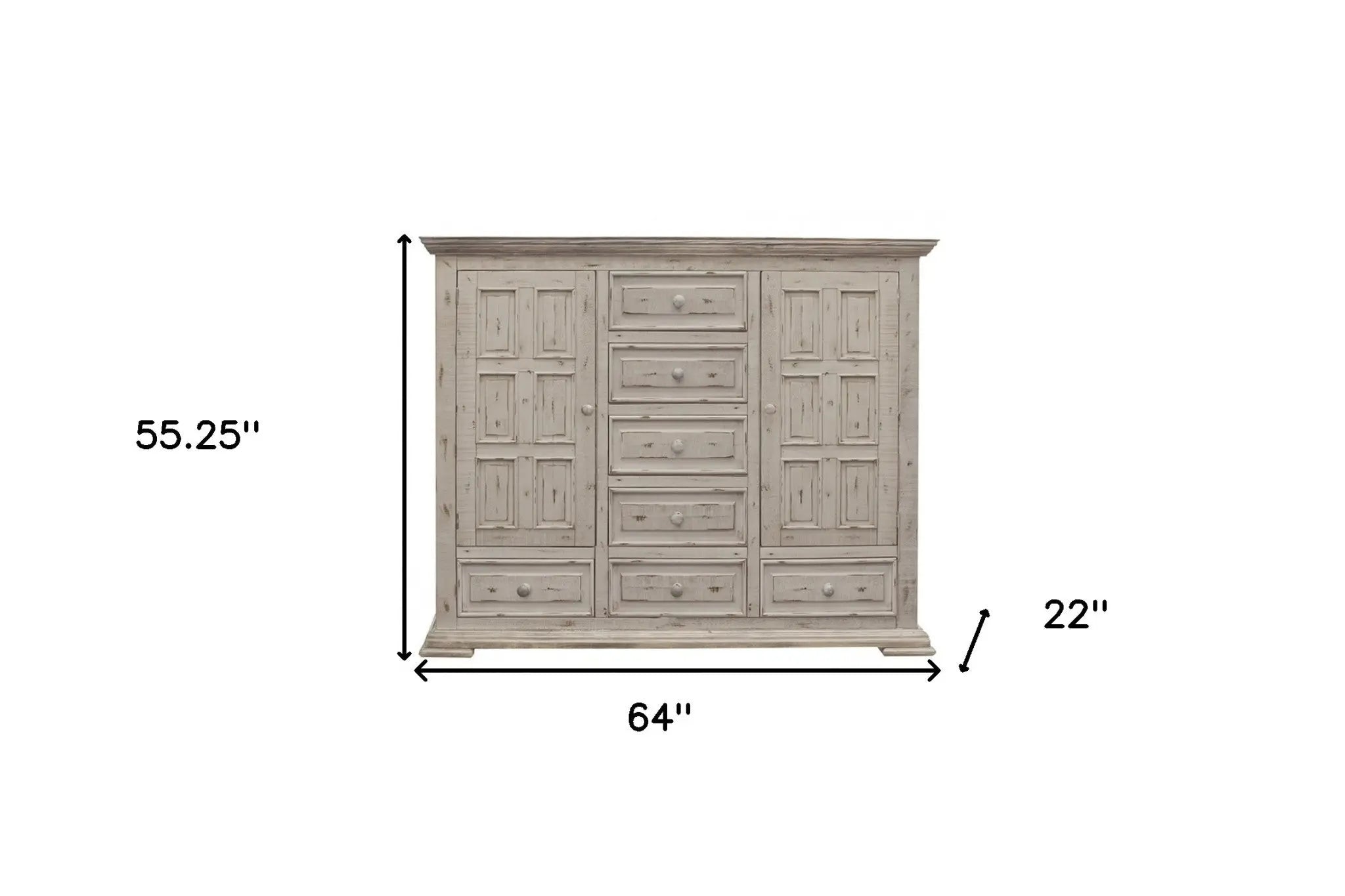 64" White Solid Wood Seven Drawer Gentlemans Chest - GreatEagleInc