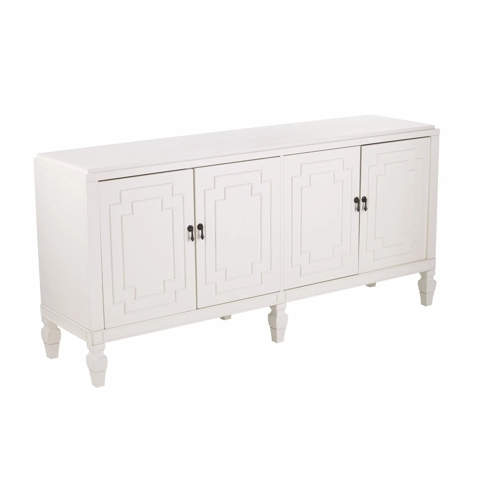 64" White Solid Wood Sideboard with Four Doors Homeroots Kitchen & Dining