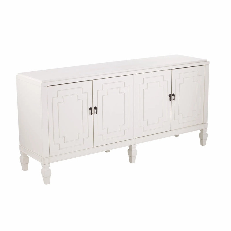 64" White Solid Wood Sideboard with Four Doors Homeroots Kitchen & Dining