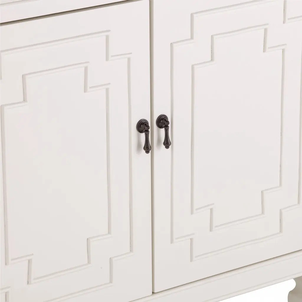 64" White Solid Wood Sideboard with Four Doors Homeroots Kitchen & Dining