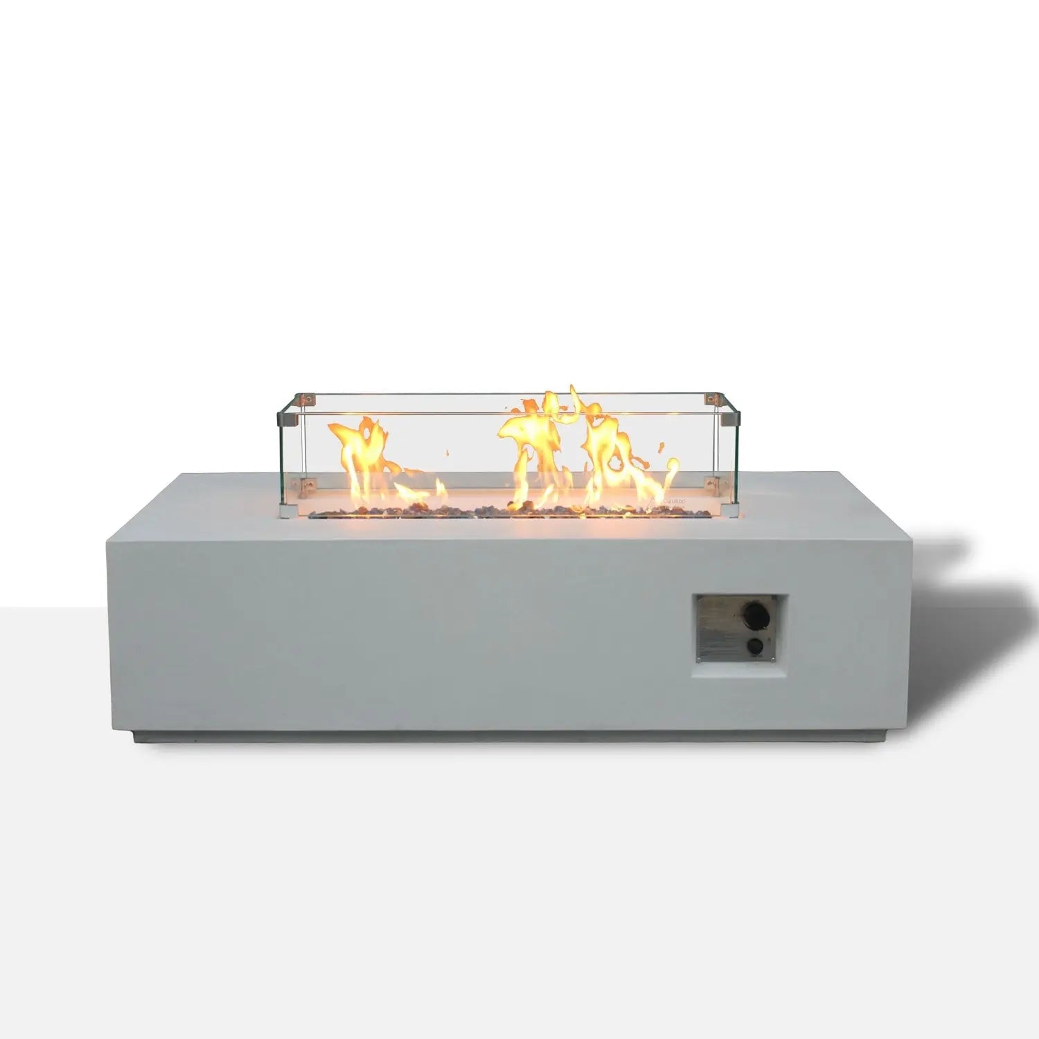 65000 BTU 52" Antiqued White Concrete Propane Rectangular Fire Pit With Cover Homeroots Outdoor