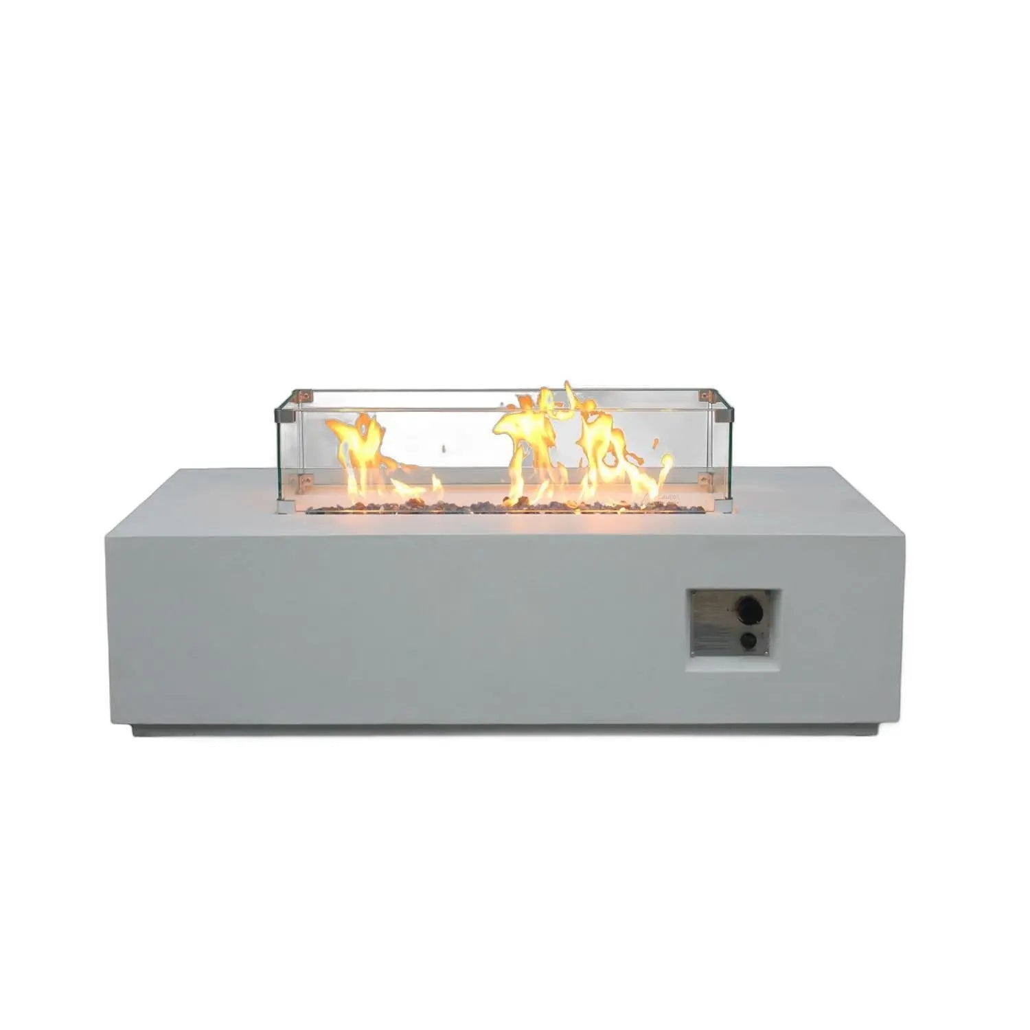 65000 BTU 52" Antiqued White Concrete Propane Rectangular Fire Pit With Cover Homeroots Outdoor