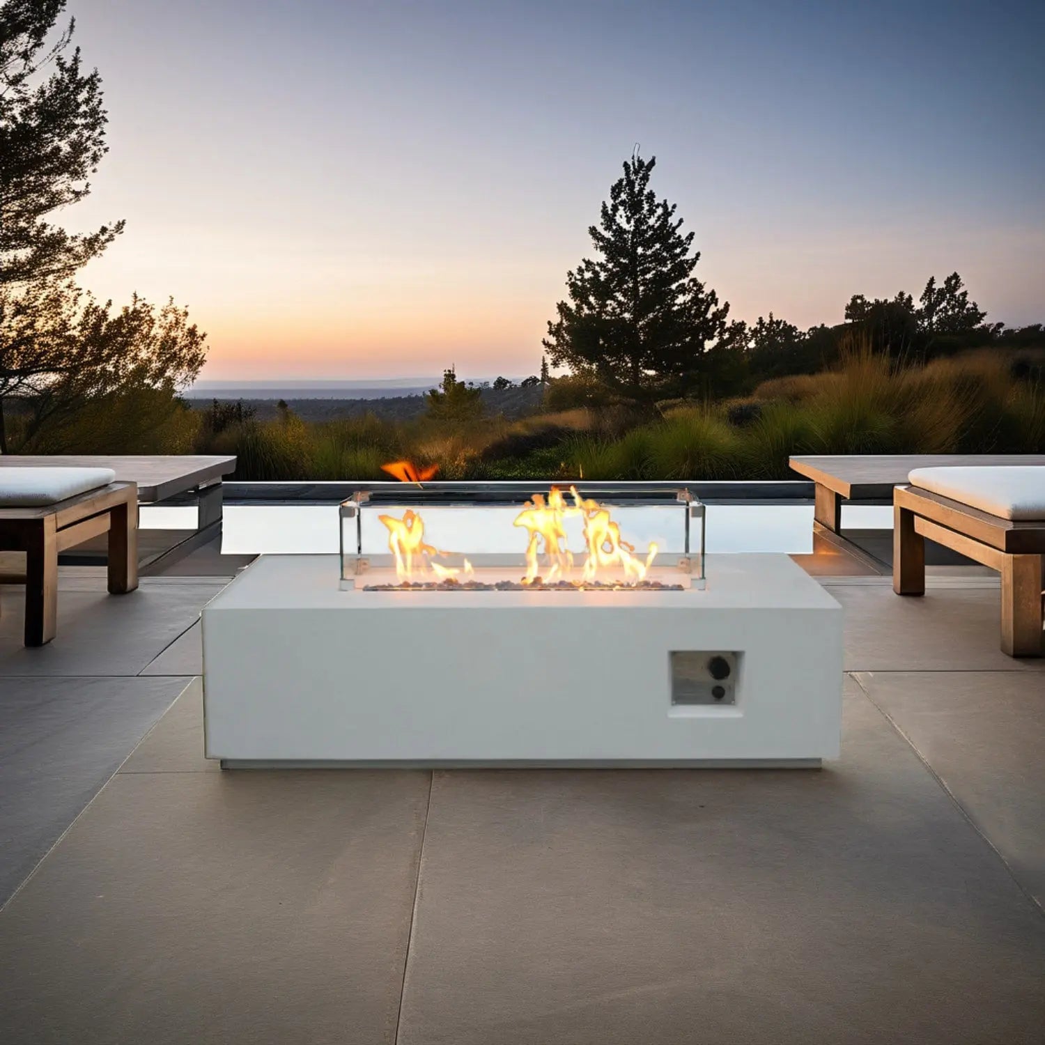 65000 BTU 52" Antiqued White Concrete Propane Rectangular Fire Pit With Cover Homeroots Outdoor