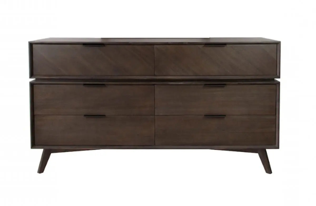 65" Acacia Solid Wood Six Drawer Double Dresser Homeroots Bed & Bath