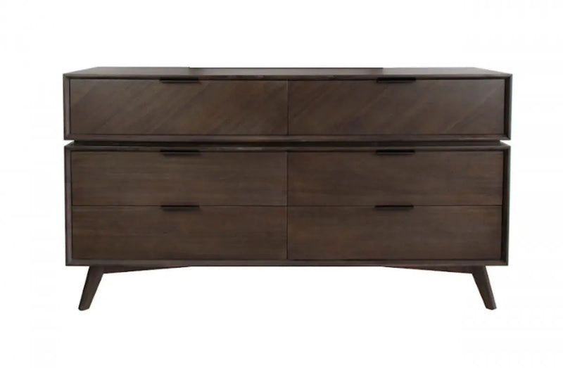 65" Acacia Solid Wood Six Drawer Double Dresser Homeroots Bed & Bath