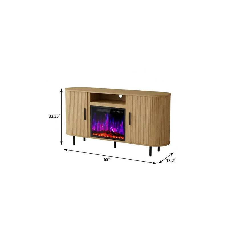 65" Beige Wood Fireplace TV Stand With Fireplace Homeroots Living Room