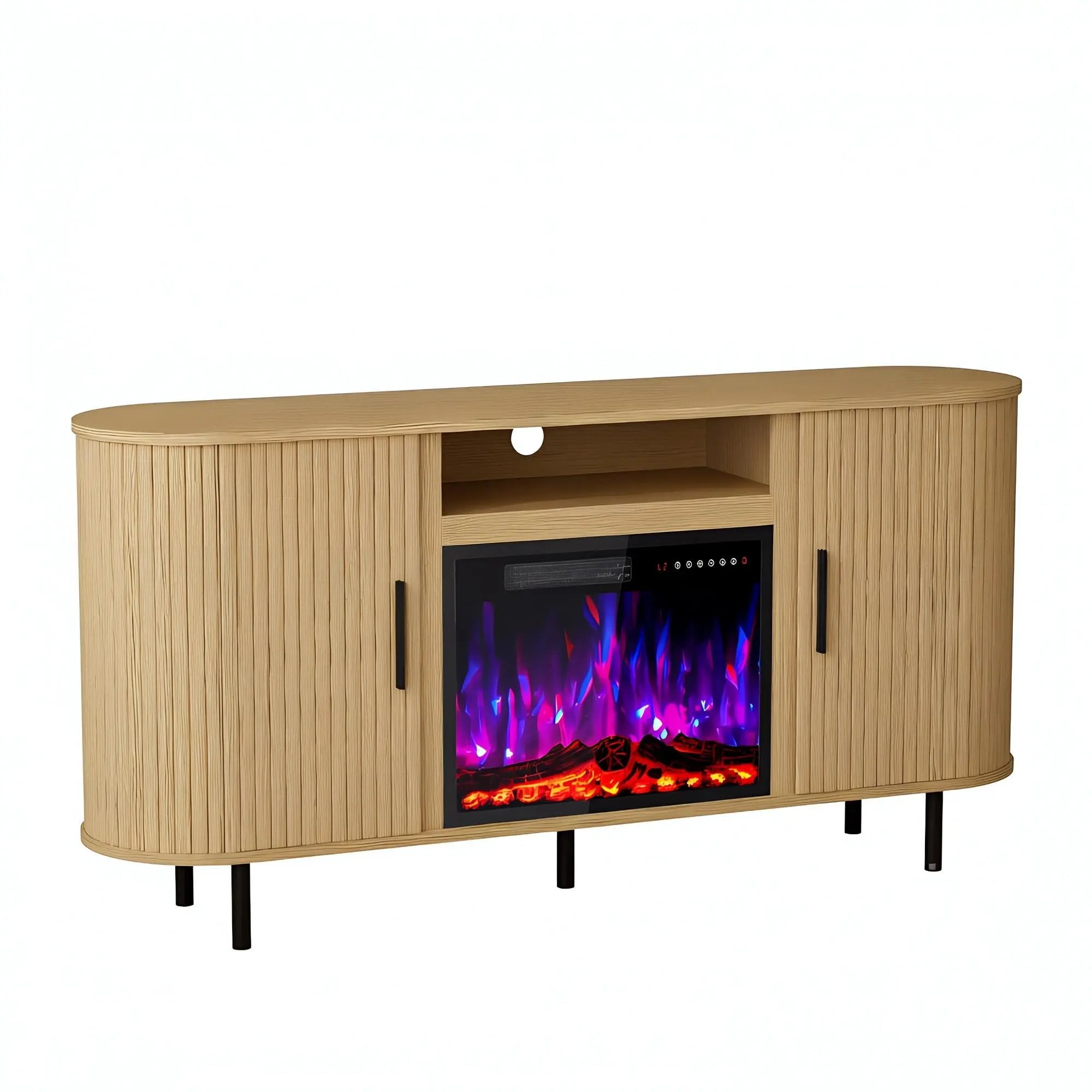 65" Beige Wood Fireplace TV Stand With Fireplace Homeroots Living Room