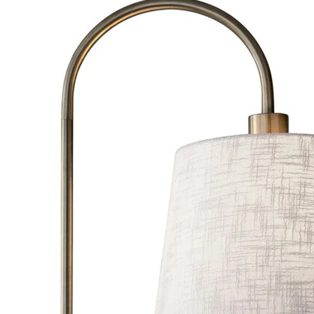 65" Black And Brass Tray Table Floor Lamp With Off White Linen Empire Shade - GreatEagleInc