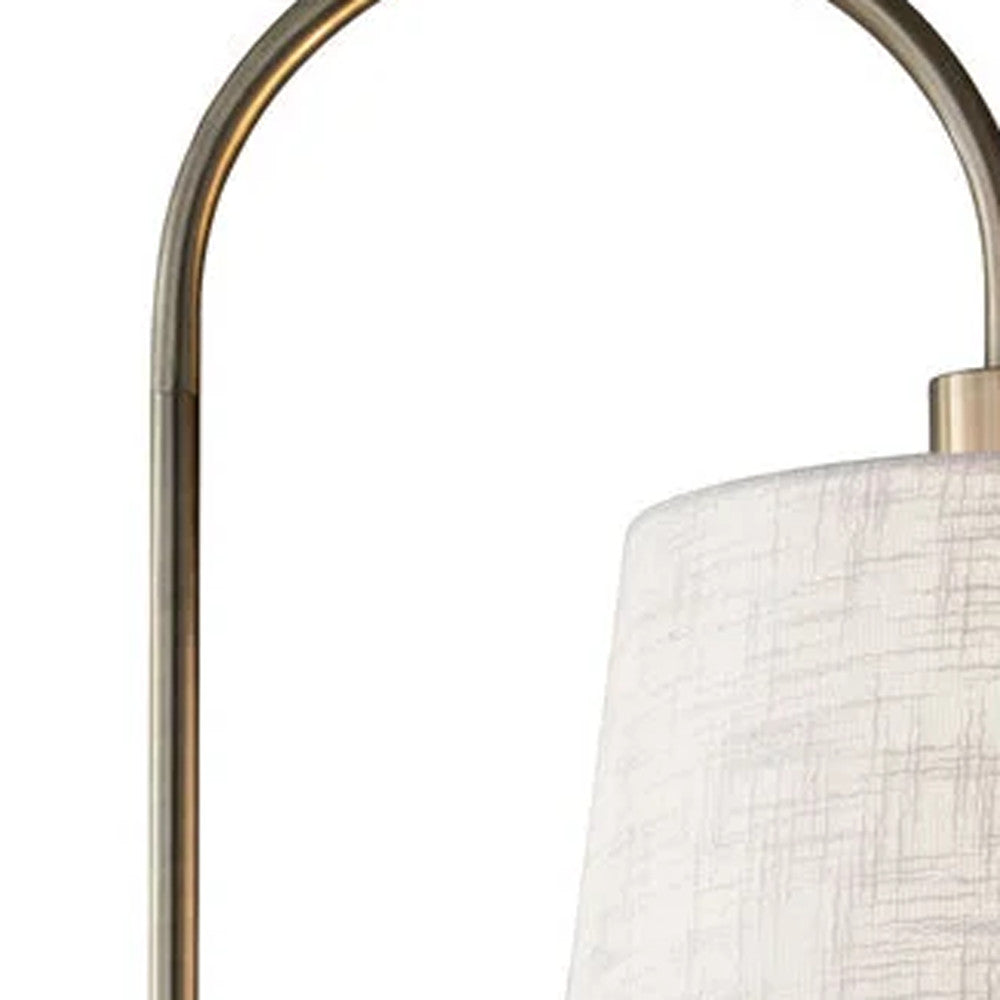 65" Black And Brass Tray Table Floor Lamp With Off White Linen Empire Shade - GreatEagleInc