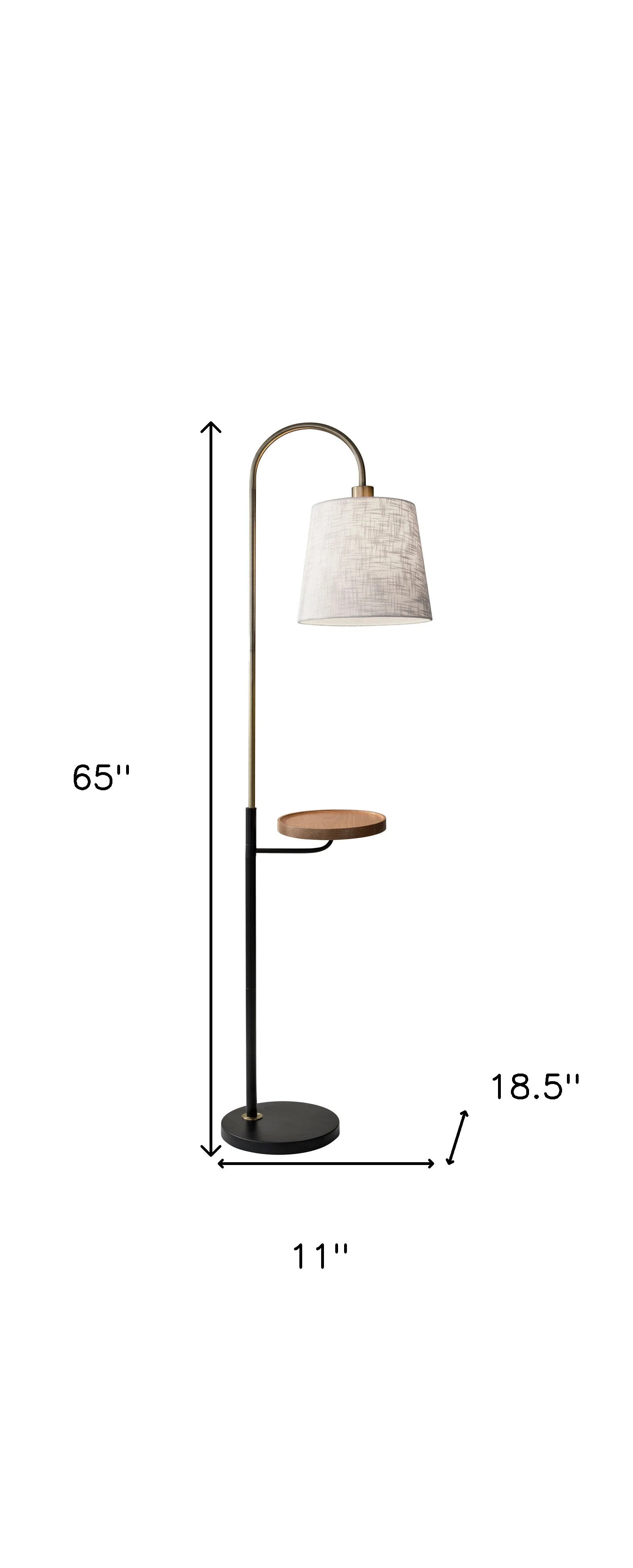 65" Black And Brass Tray Table Floor Lamp With Off White Linen Empire Shade - GreatEagleInc