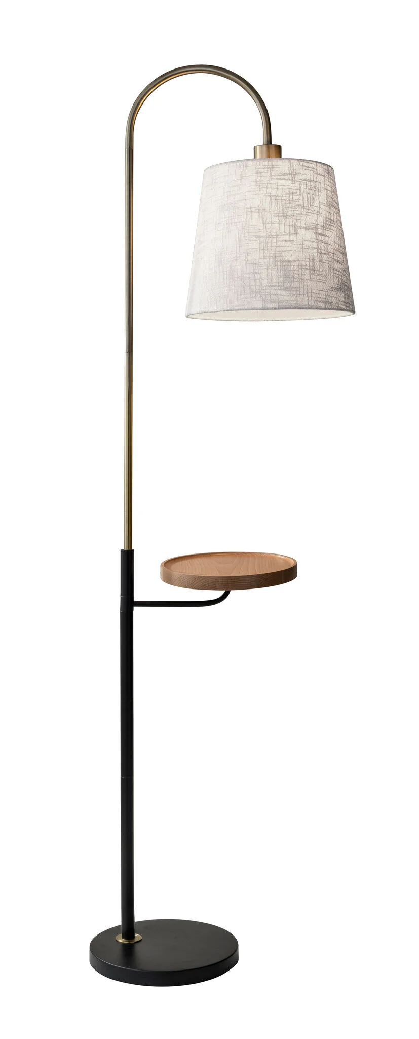 65" Black And Brass Tray Table Floor Lamp With Off White Linen Empire Shade - GreatEagleInc