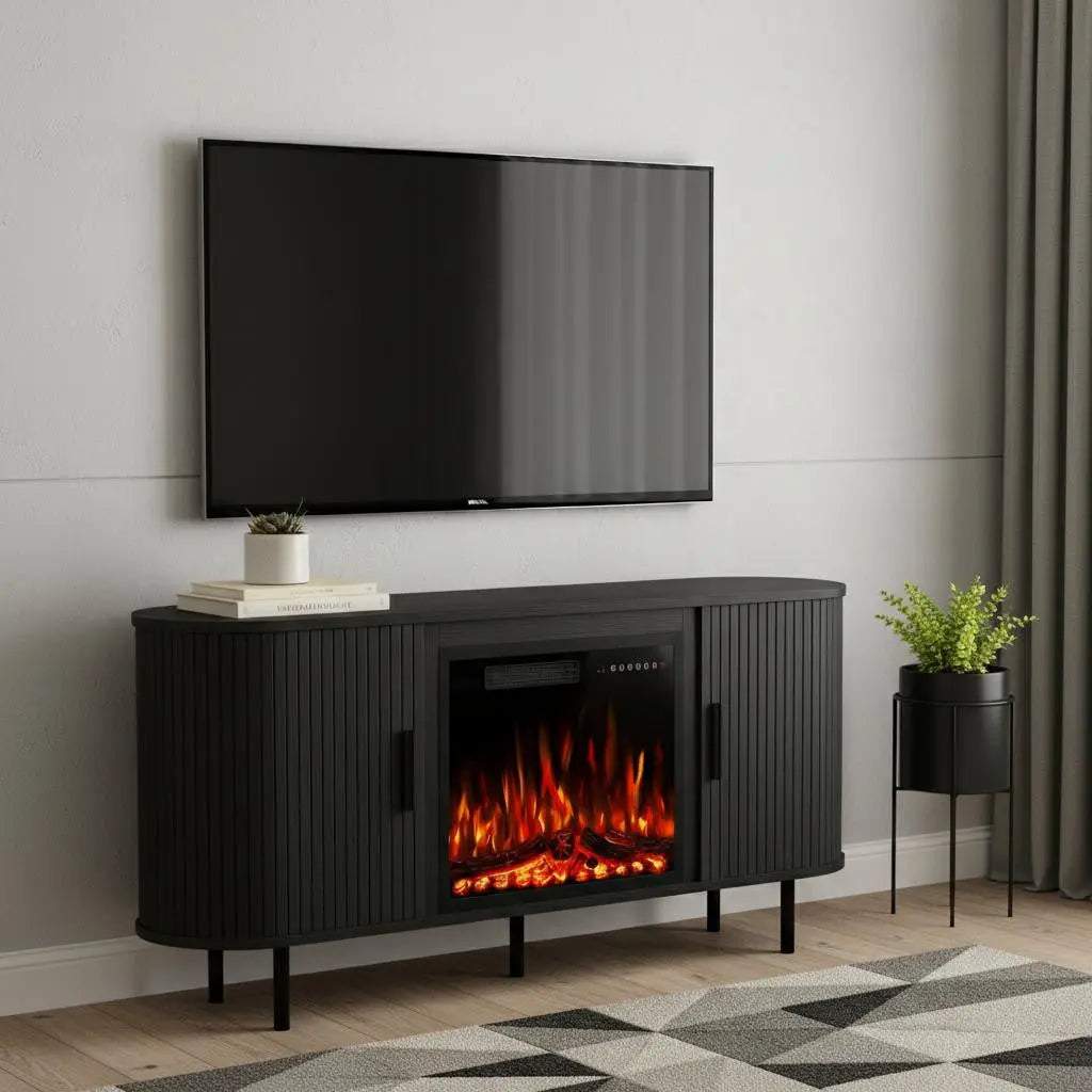65" Black Wood Fireplace Entertainment Center With Fireplace Homeroots Living Room