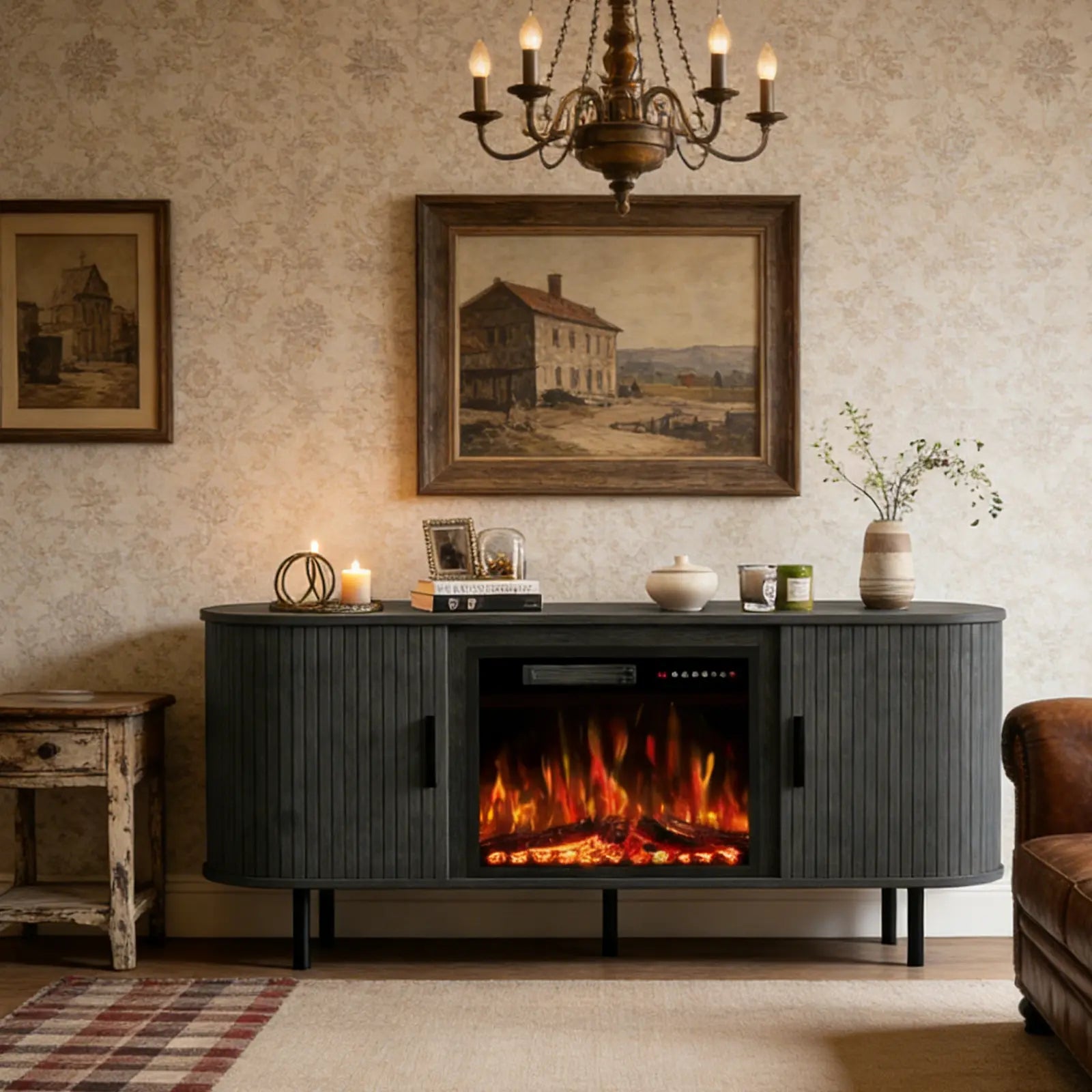 65" Black Wood Fireplace Entertainment Center With Fireplace Homeroots Living Room