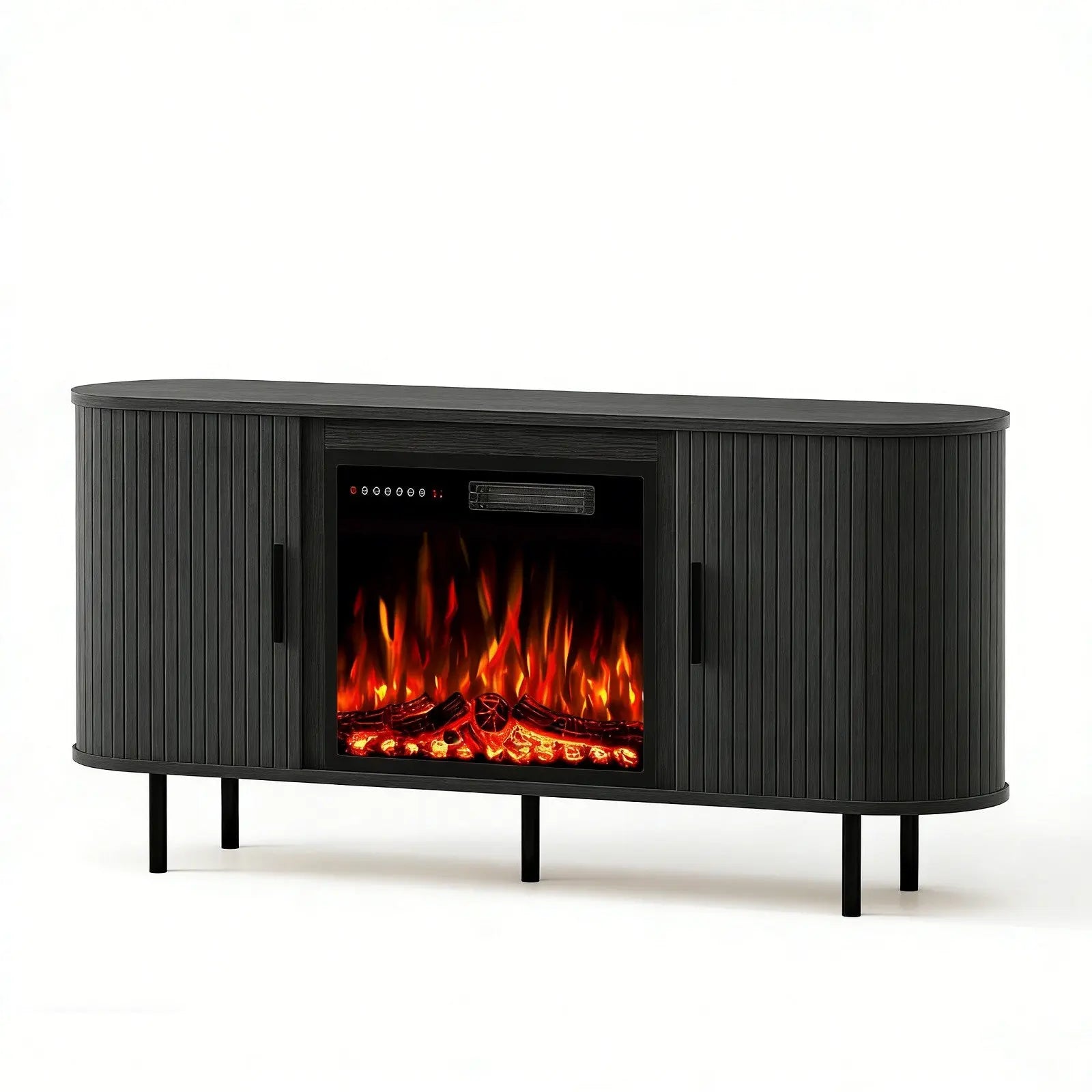 65" Black Wood Fireplace Entertainment Center With Fireplace Homeroots Living Room