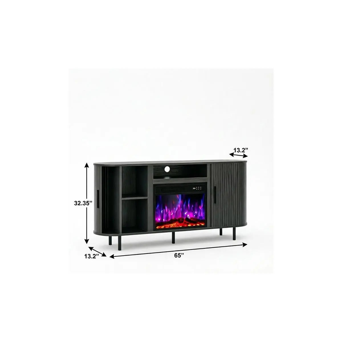 65" Black Wood Fireplace TV Stand With Fireplace Homeroots Living Room