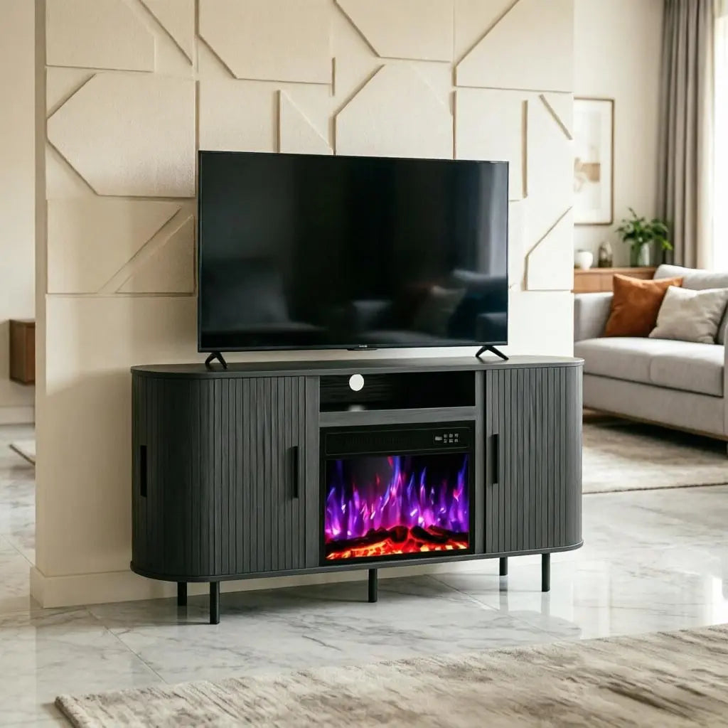 65" Black Wood Fireplace TV Stand With Fireplace Homeroots Living Room