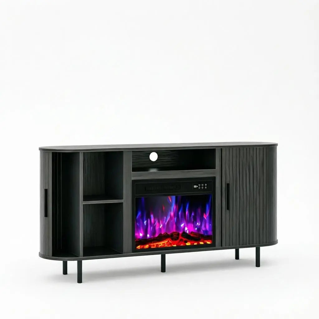 65" Black Wood Fireplace TV Stand With Fireplace Homeroots Living Room
