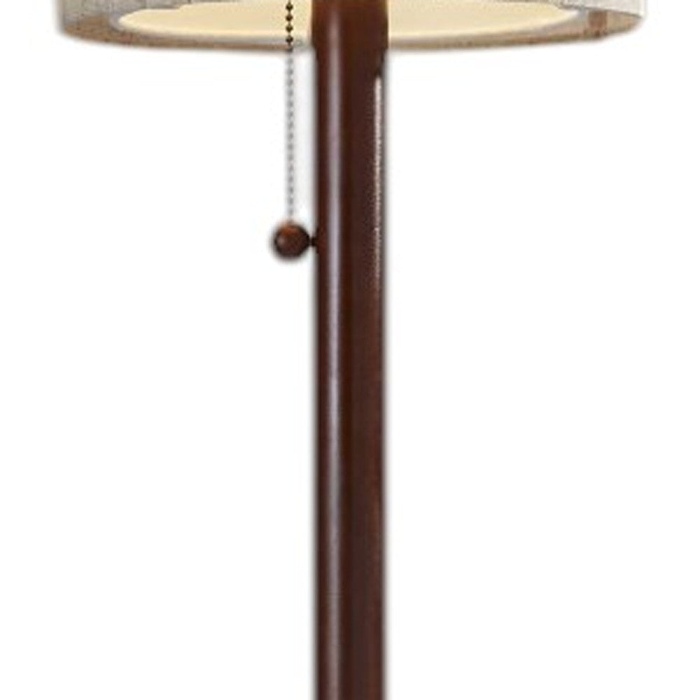 65" Brown Solid Wood Floor Lamp With Beige Linen Drum Shade - GreatEagleInc