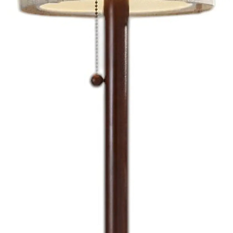 65" Brown Solid Wood Floor Lamp With Beige Linen Drum Shade - GreatEagleInc