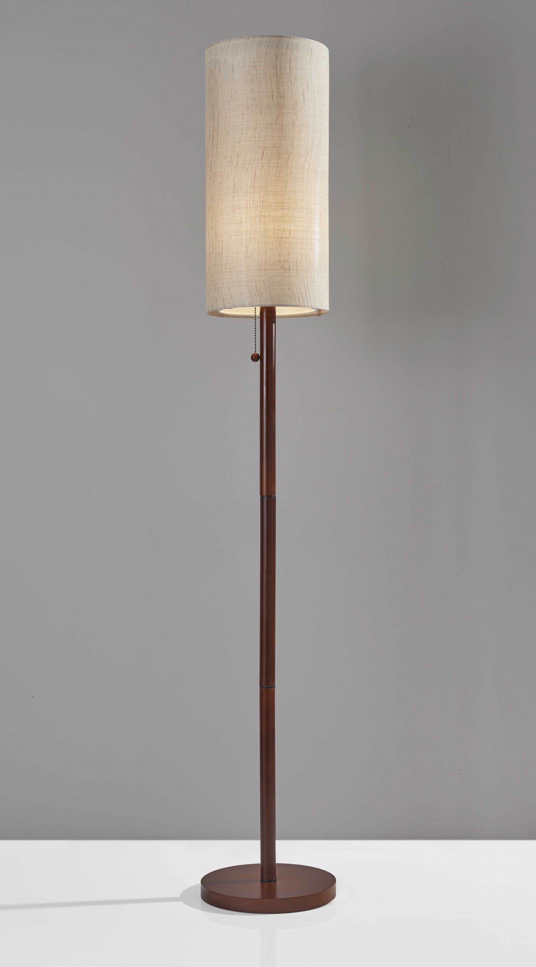 65" Brown Solid Wood Floor Lamp With Beige Linen Drum Shade - GreatEagleInc